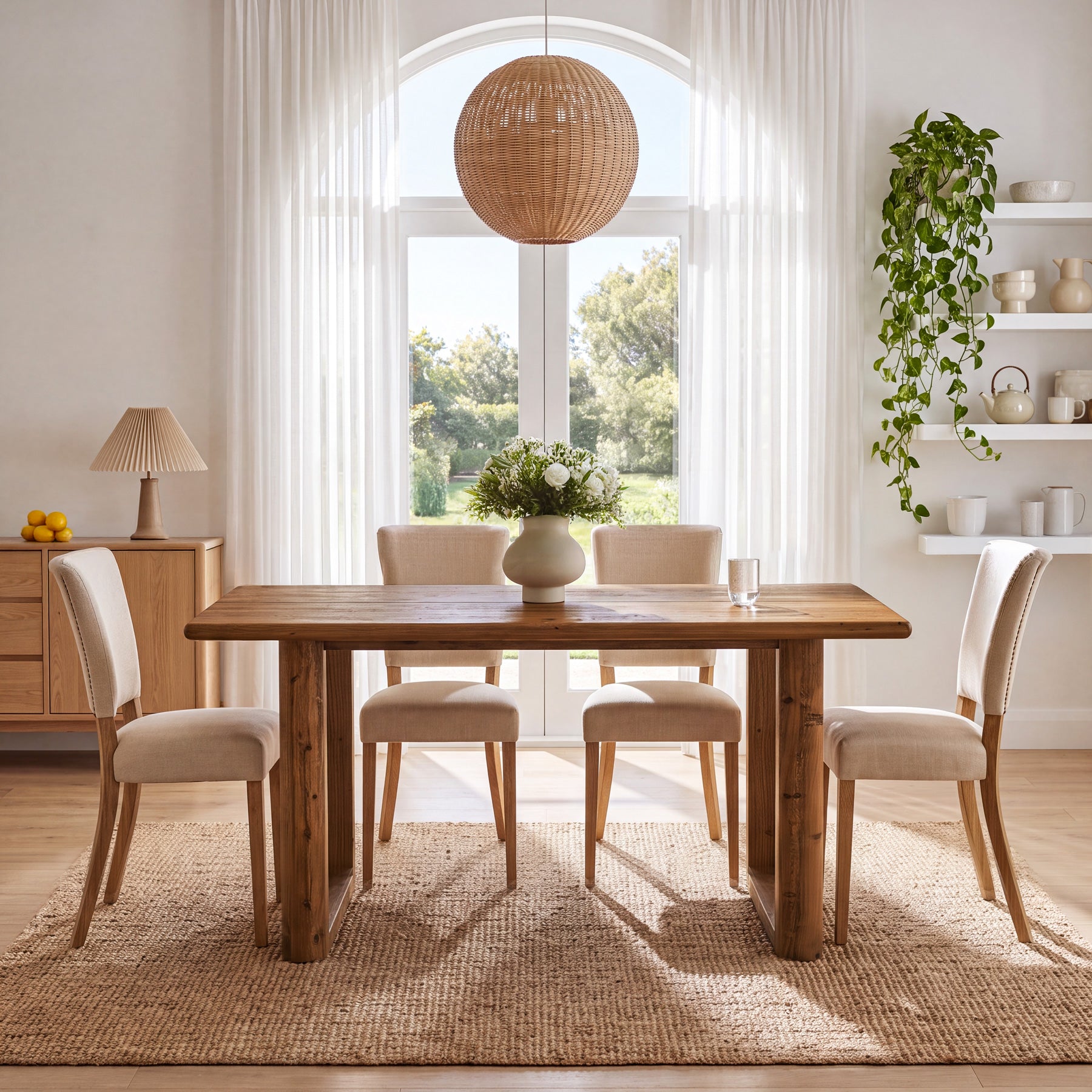 63" Solid Wood Dining Table for 4-6 People, Rectangle Kitchen Table with U-Shaped Legs