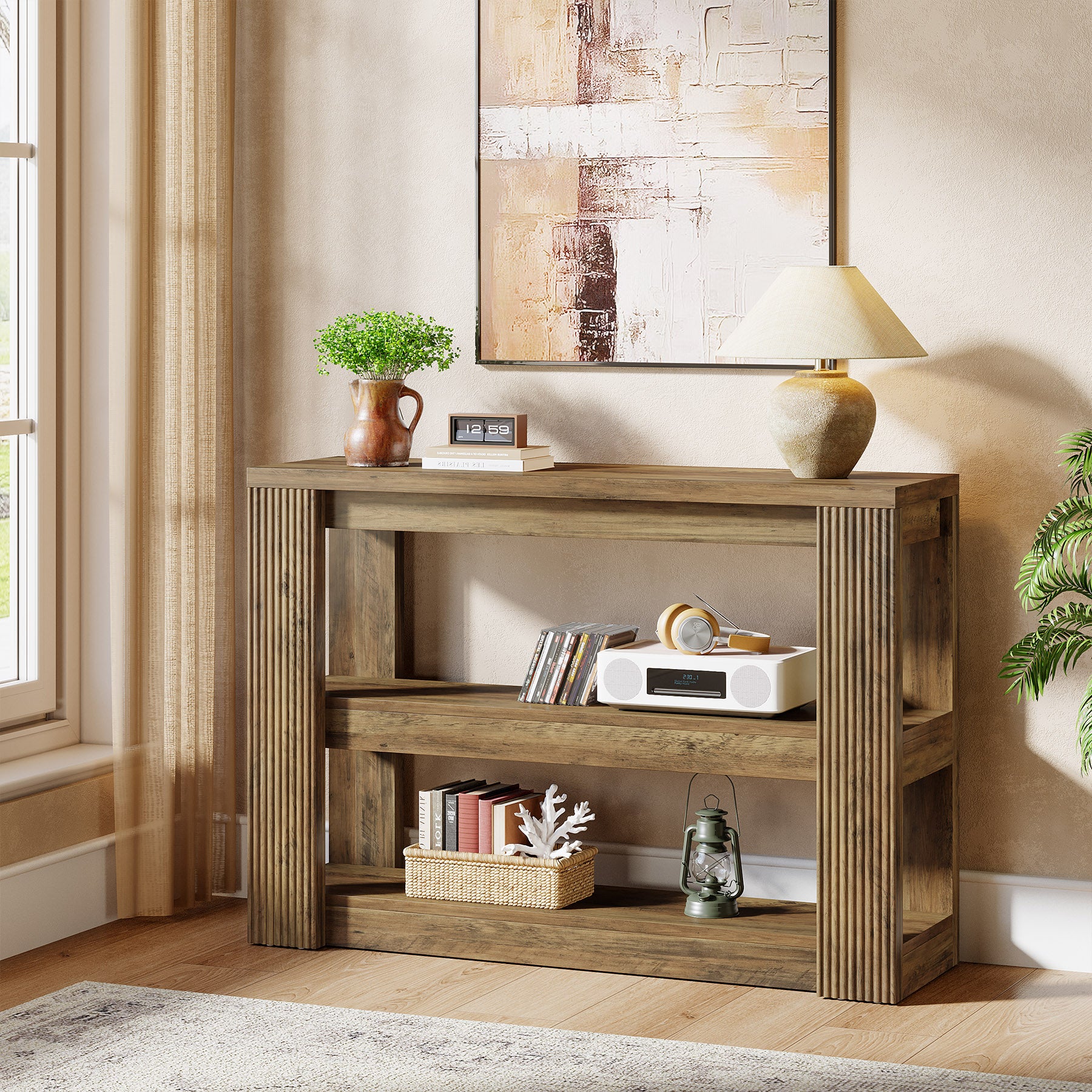 41.3" 3-Tier Farmhouse Console Table, Narrow Entryway Sofa Table with Storage Shelves for Hallway, Living Room, or Foyer