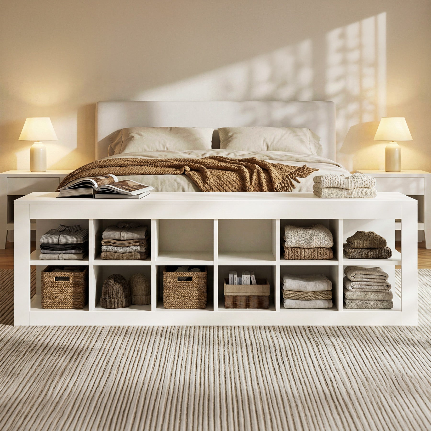 52.36" 12 Cube Organizer Bookcase, 2-Tier Open Shelf Storage for Living Room Bedroom Office