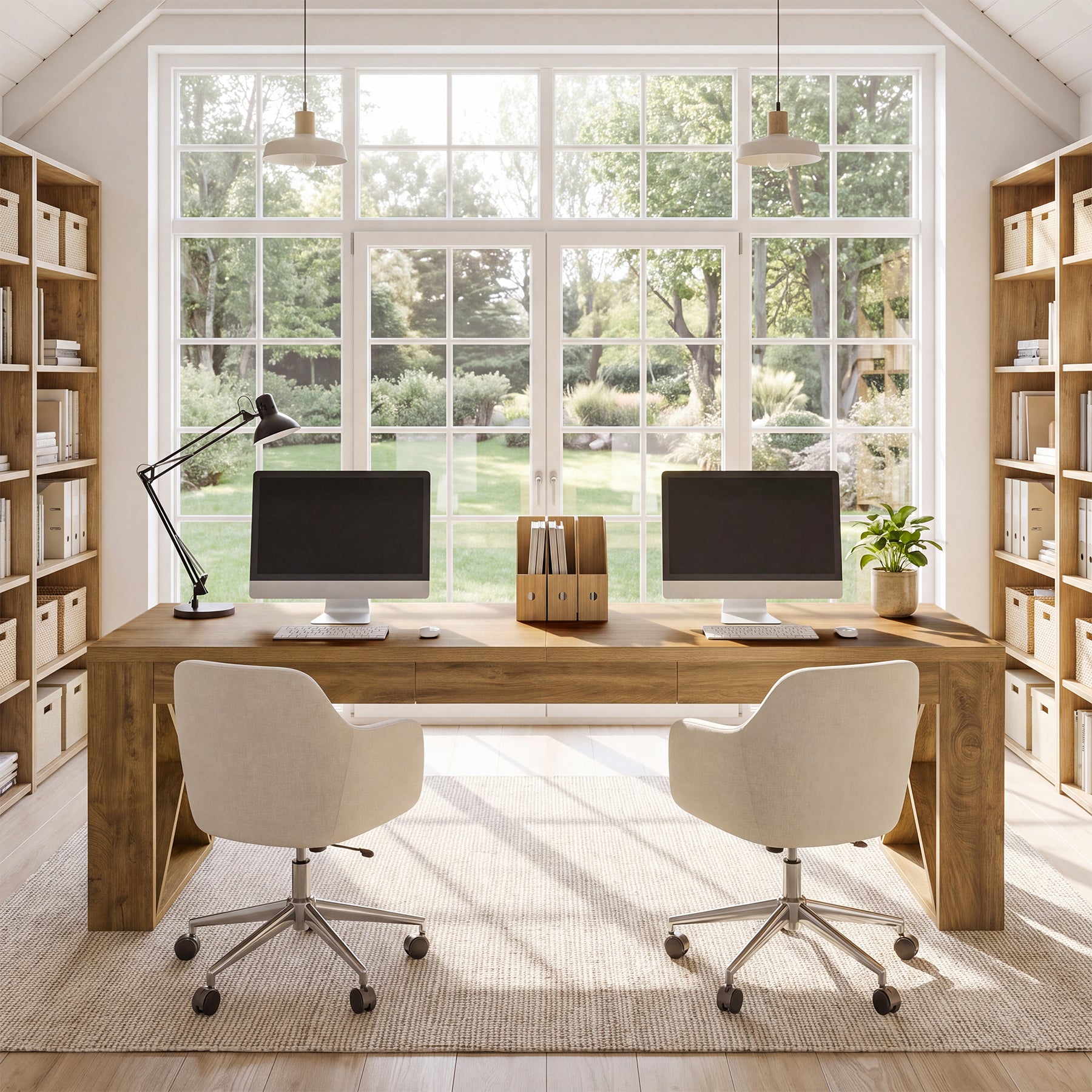 74.8" Two Person Desk, Double Desk with Wide Rectangle Base for Home Office
