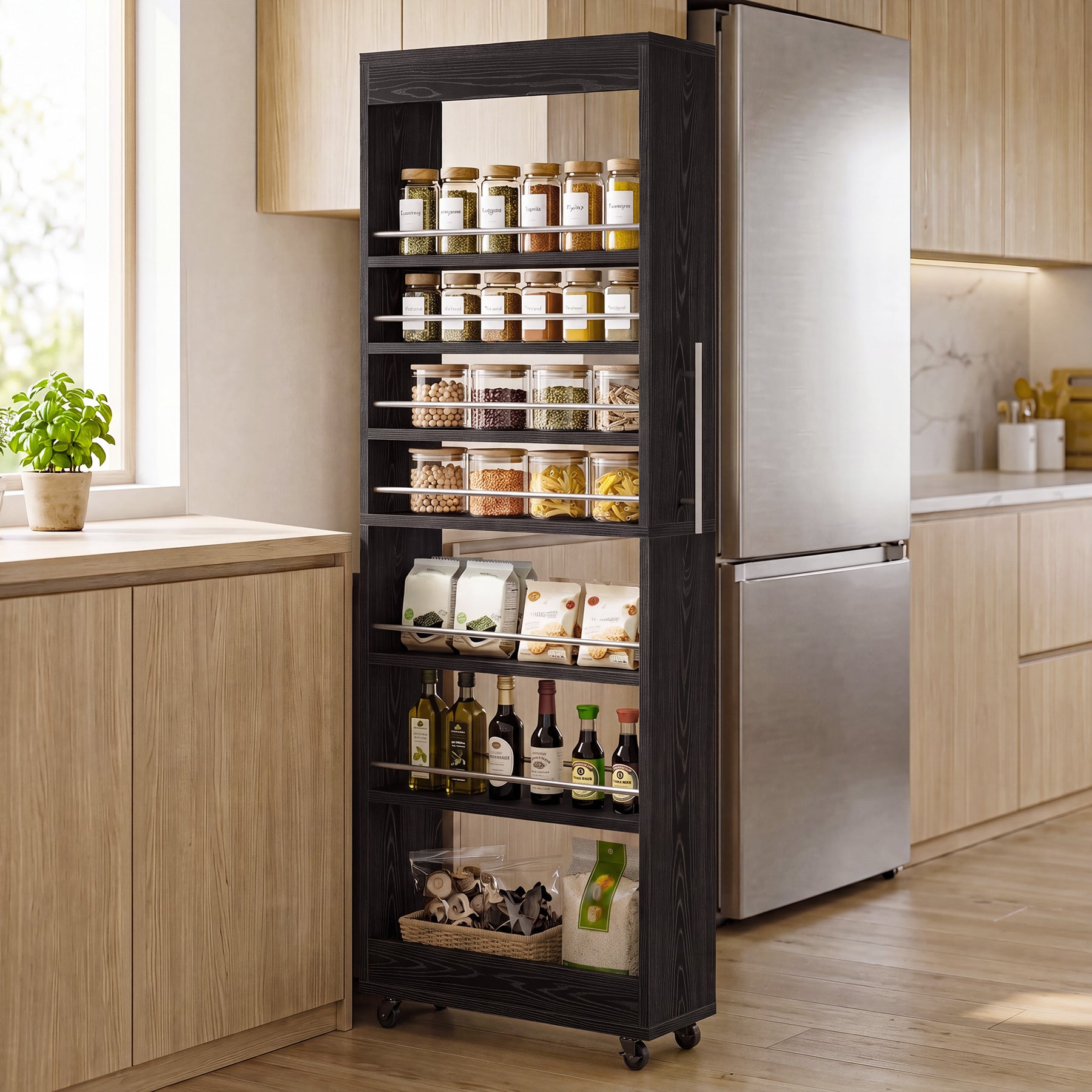73" Slim Storage Cart on Wheels, 7-Tier Narrow Pantry Rack Cabinet Organizer