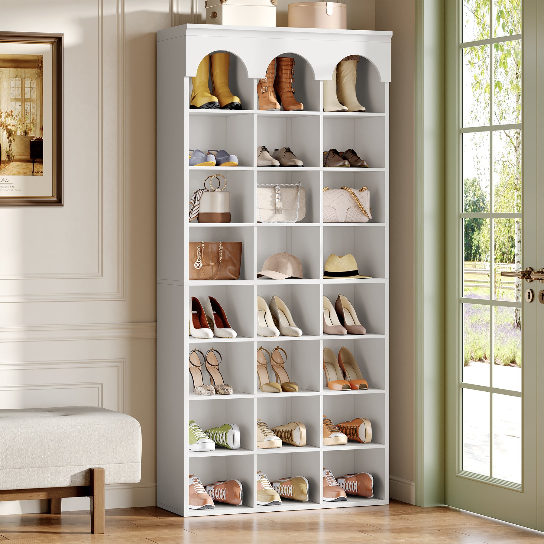 70.87" Shoe Storage Cabinet, Freestanding Shoe Rack with 24 Cubbies