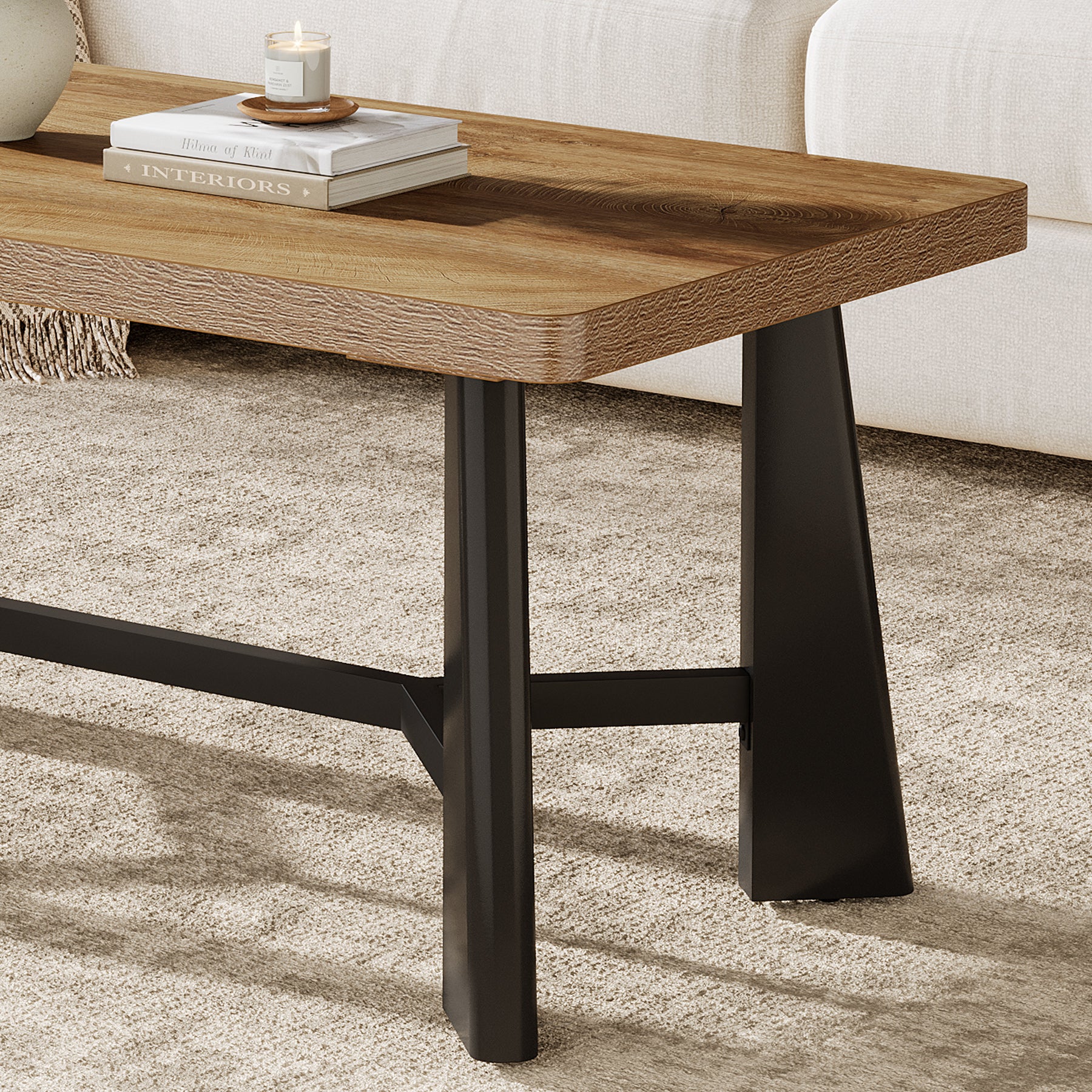 47.24" Rectangular Coffee Table, Farmhouse Industrial Center Table For Living Room