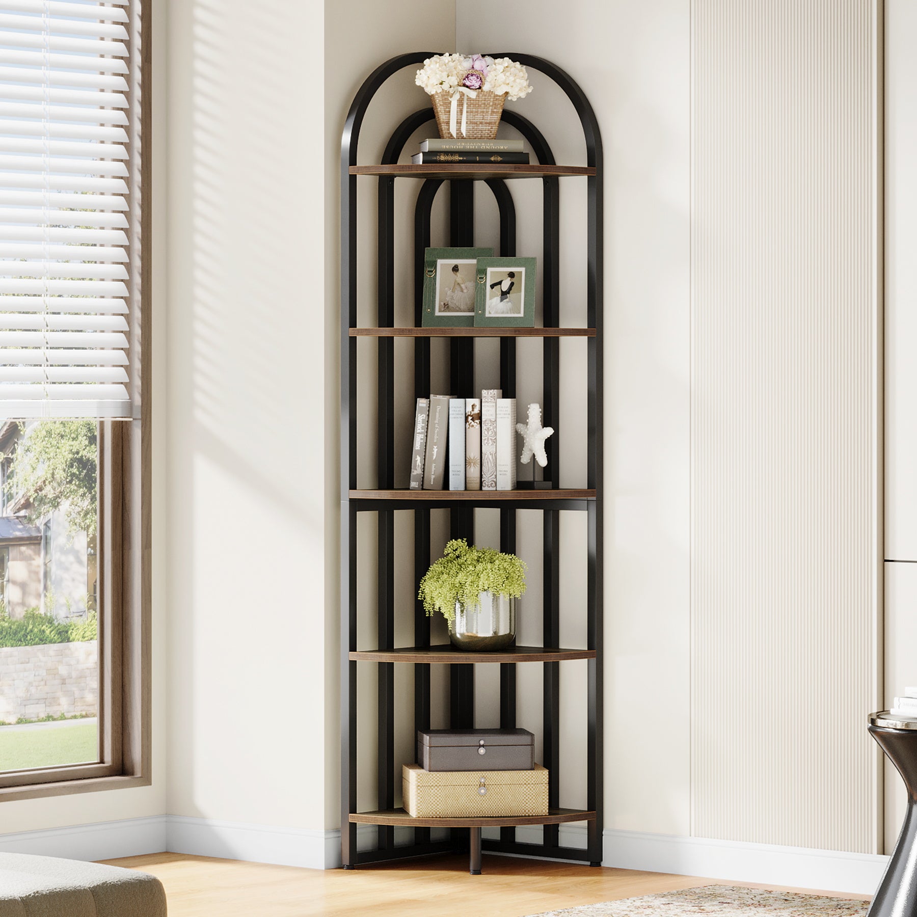 5-Tier Corner Shelf, 71" Tall Corner Bookshelf Display Rack