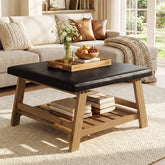 Tribesigns 31.5-Inch Square Ottoman Coffee Table, Storage Shelf Wood Accent Table for Living Room 3