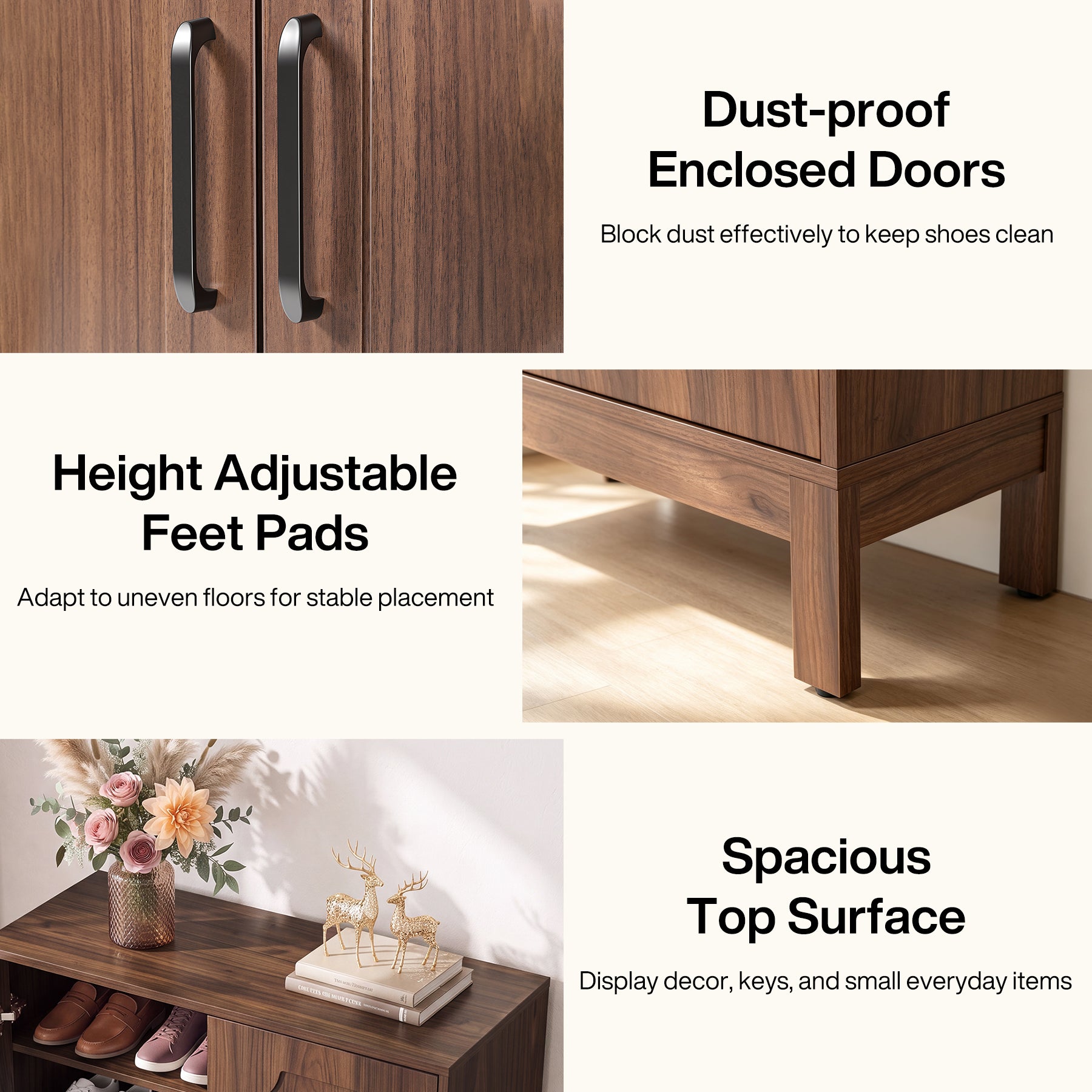 5-Tier Shoe Cabinet, Farmhouse Shoe Storage Organizer with Doors & Adjustable Shelves