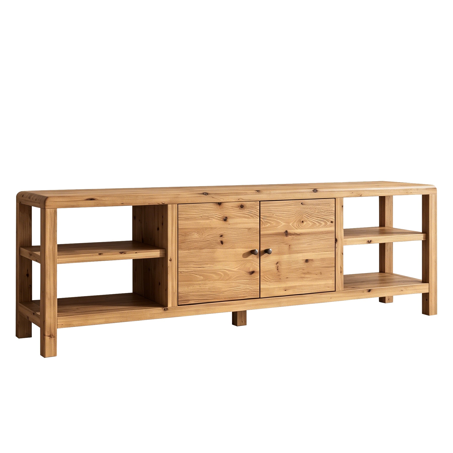 70.9-Inch Solid Wood TV Stand with Door and Storage Shelves, Farmhouse Entertainment Center for TVs up to 80 Inches