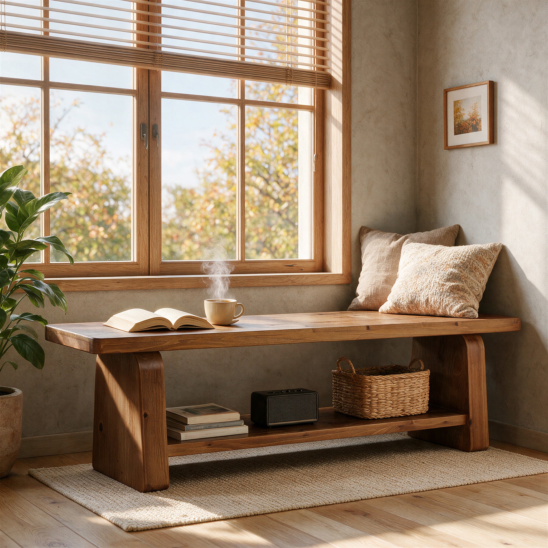 63-Inch Solid Wood Entryway Bench, 2-Tier Shoe Bench with Storage for Hallway
