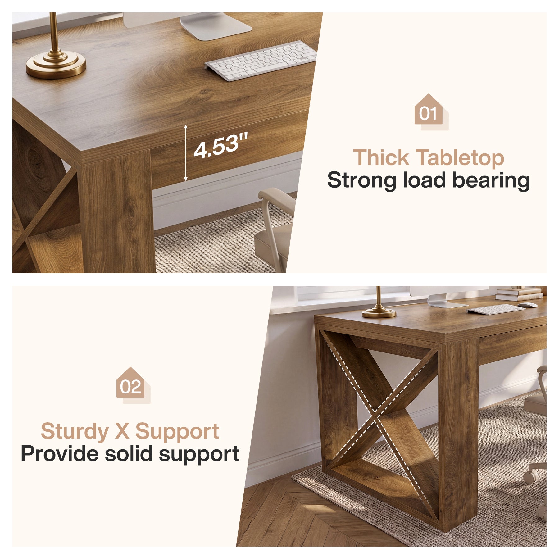 74.8" Two Person Desk, Double Desk with Wide Rectangle Base for Home Office