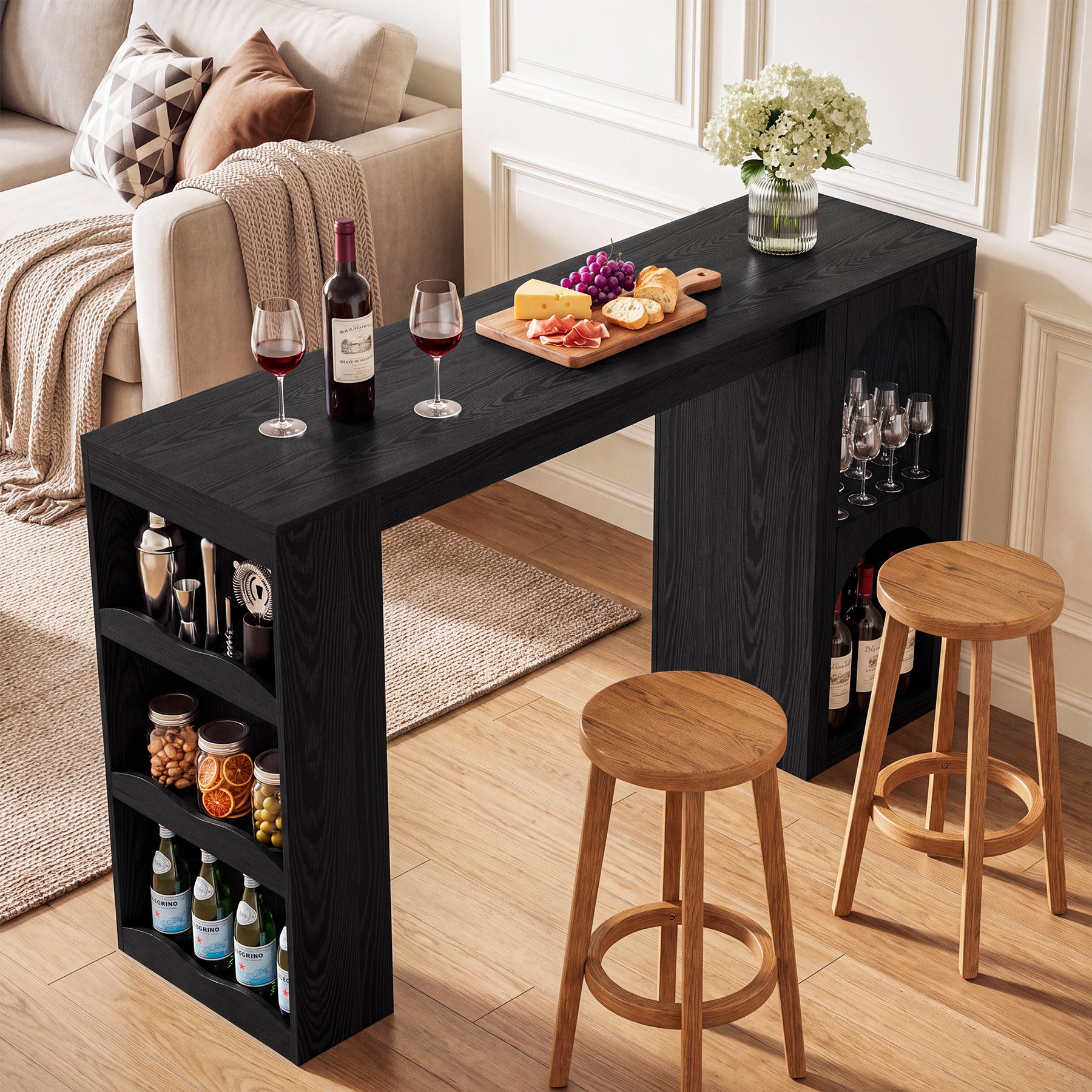 63" Bar Table, Modern Counter-Height Dining Table with Dual-Side Storage for Kitchen