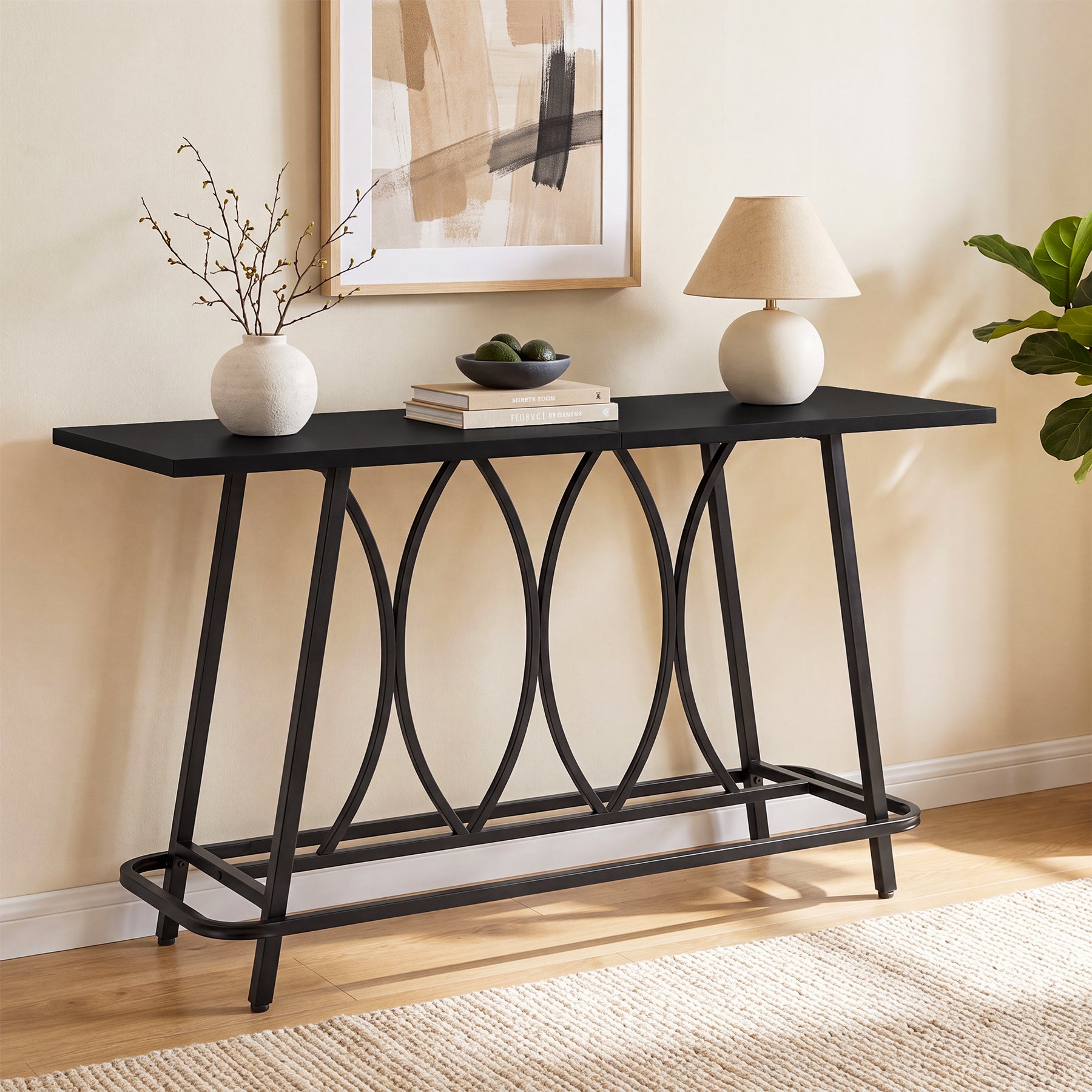 63-Inch Modern Farmhouse Console Table with Sturdy Metal Base, Narrow Entryway Table for Hallway