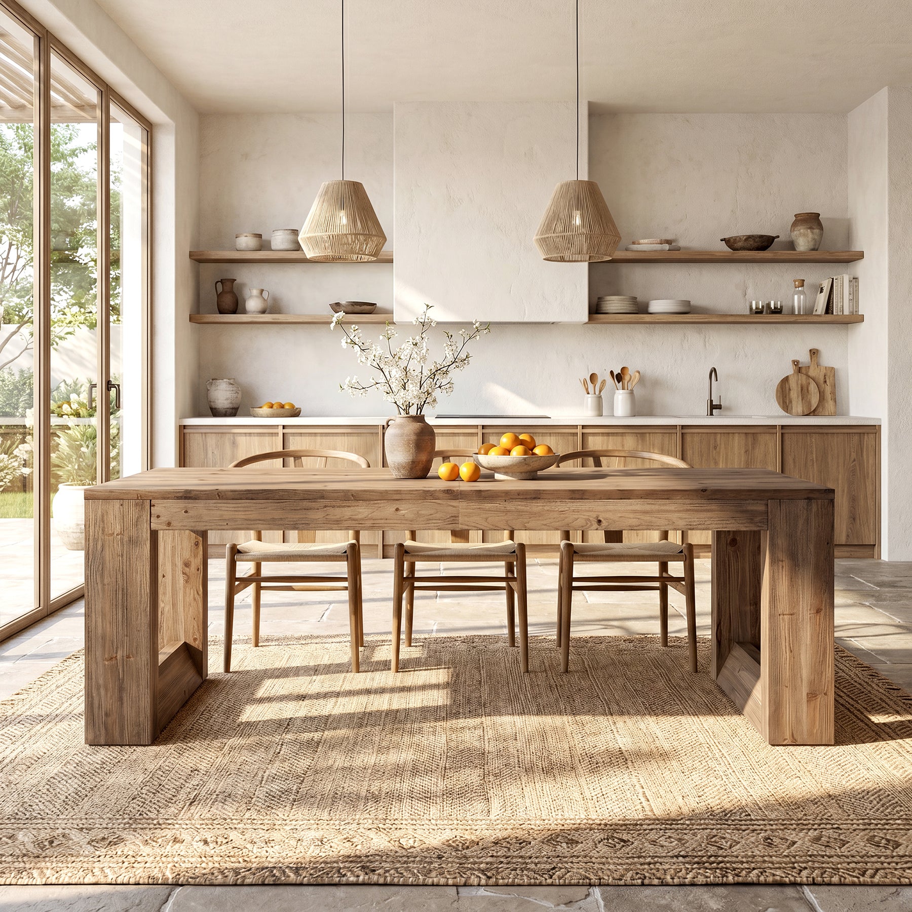 Solid Wood Dining Table, 86.6" Rectangular Kitchen Table for 8-10 People