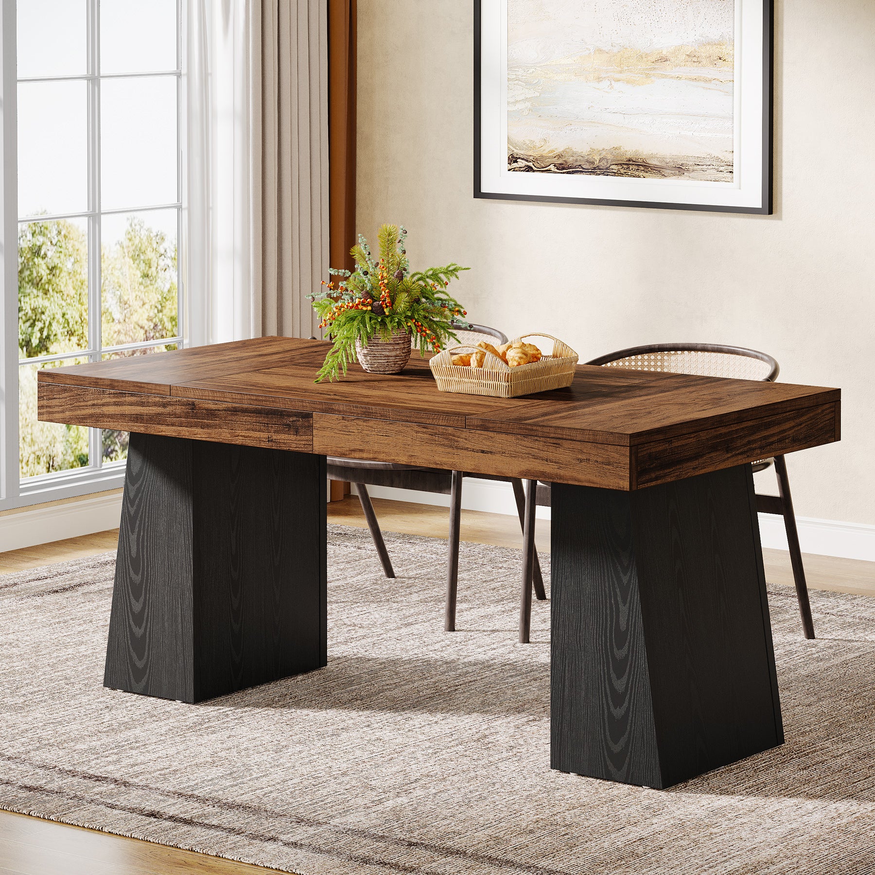 55" Dining Table for 4-6, Rectangular Kitchen Dinner Tables with Sturdy Legs