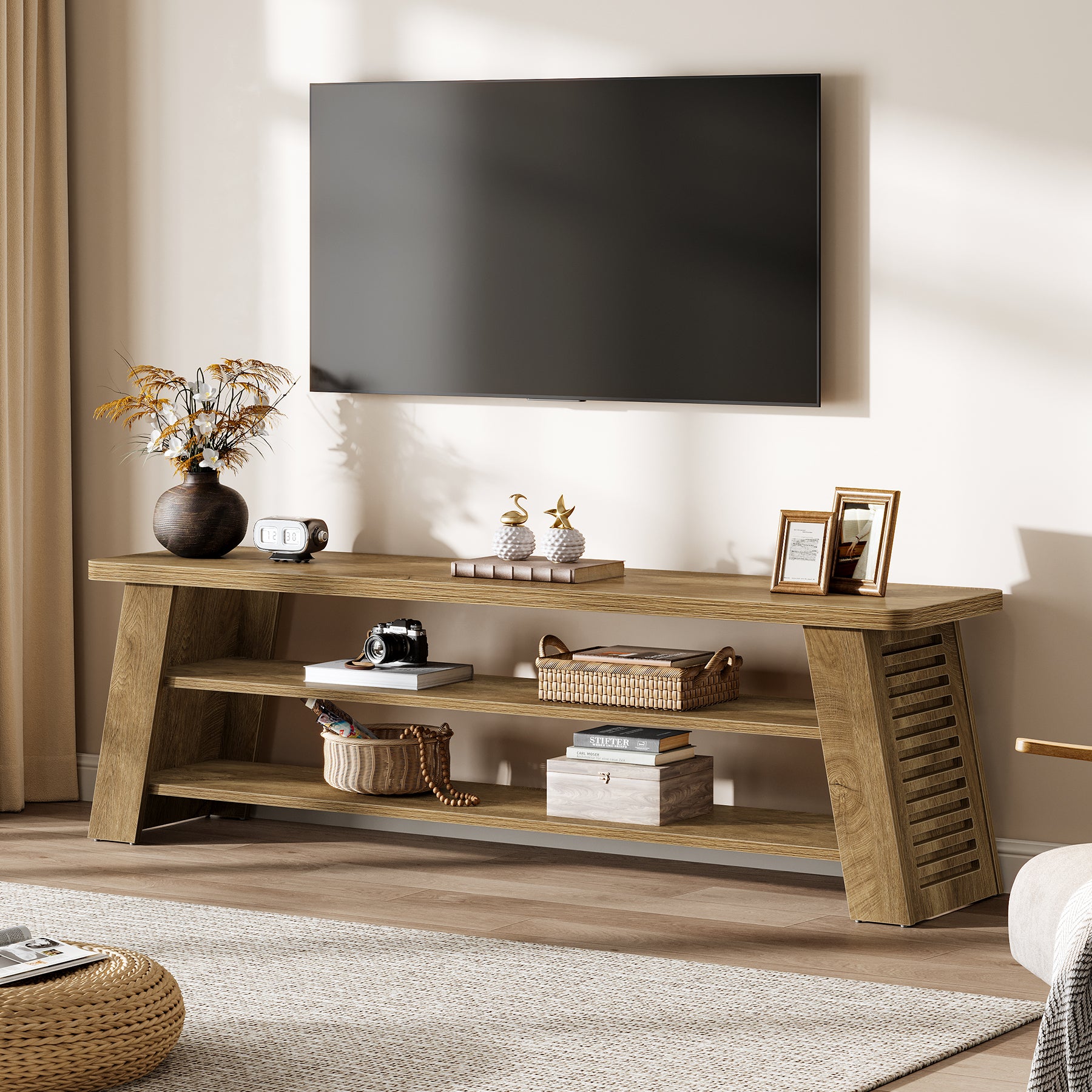 47" TV Stand for 60" TVs, 3-Tier Entertainment Media Center with Storage Shelves