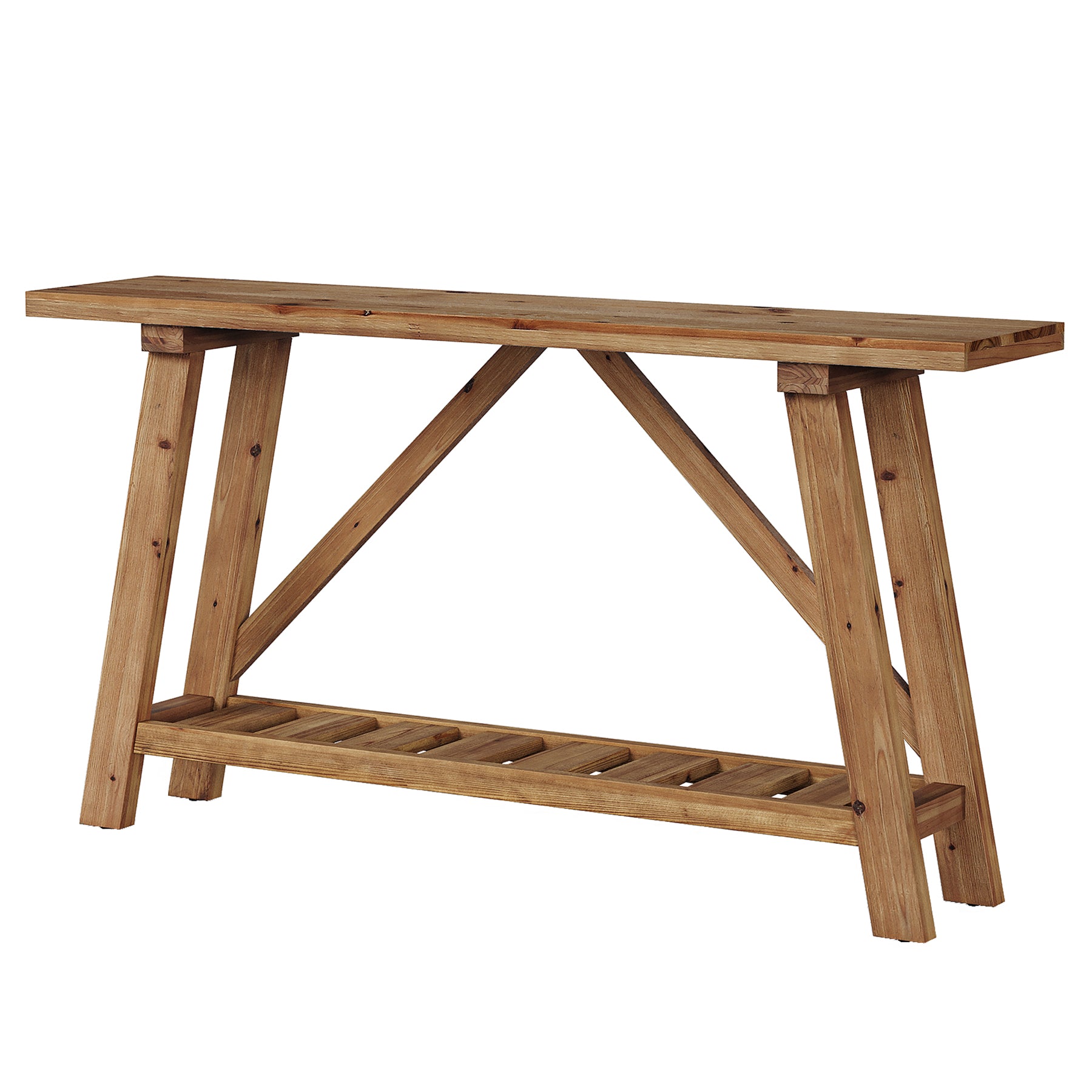 62.9" Solid Wood Console Table, Narrow Sofa Table with Storage Shelf for Entryway
