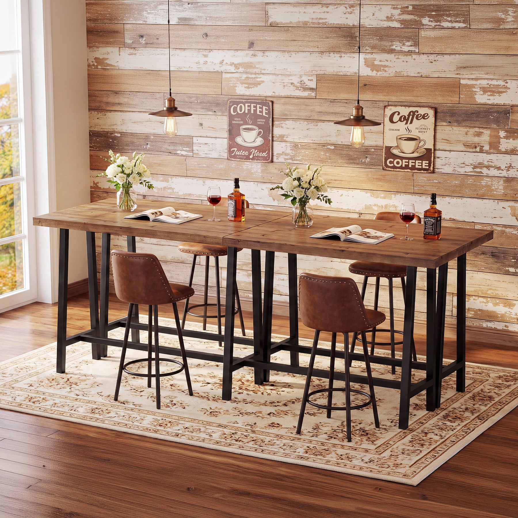 86" Extra Long Industrial Bar Table, Counter Height Solid Wood Pub Table, Narrow High Top