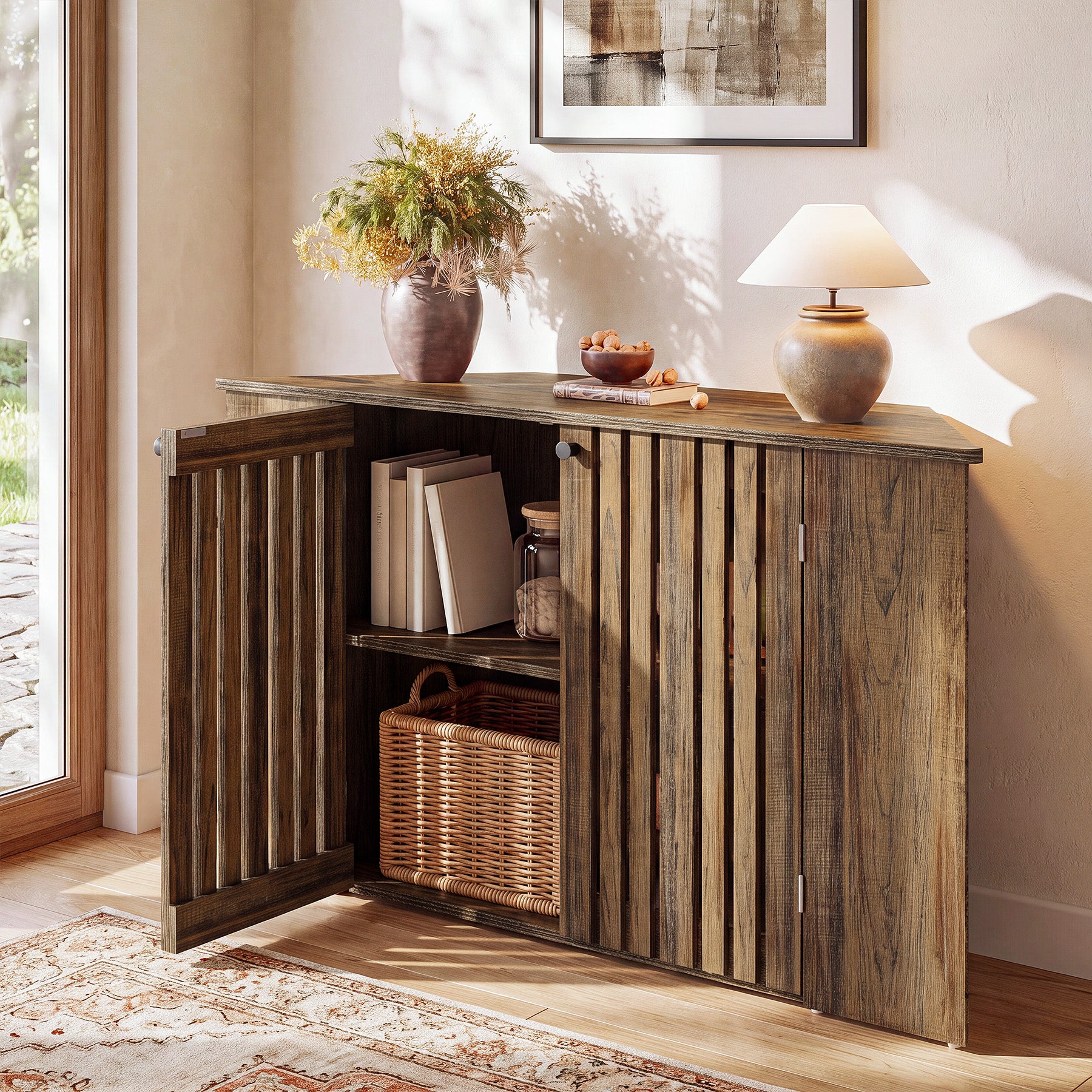 53" Console Table, Farmhouse Entryway Table with Fluted Cabinet Door