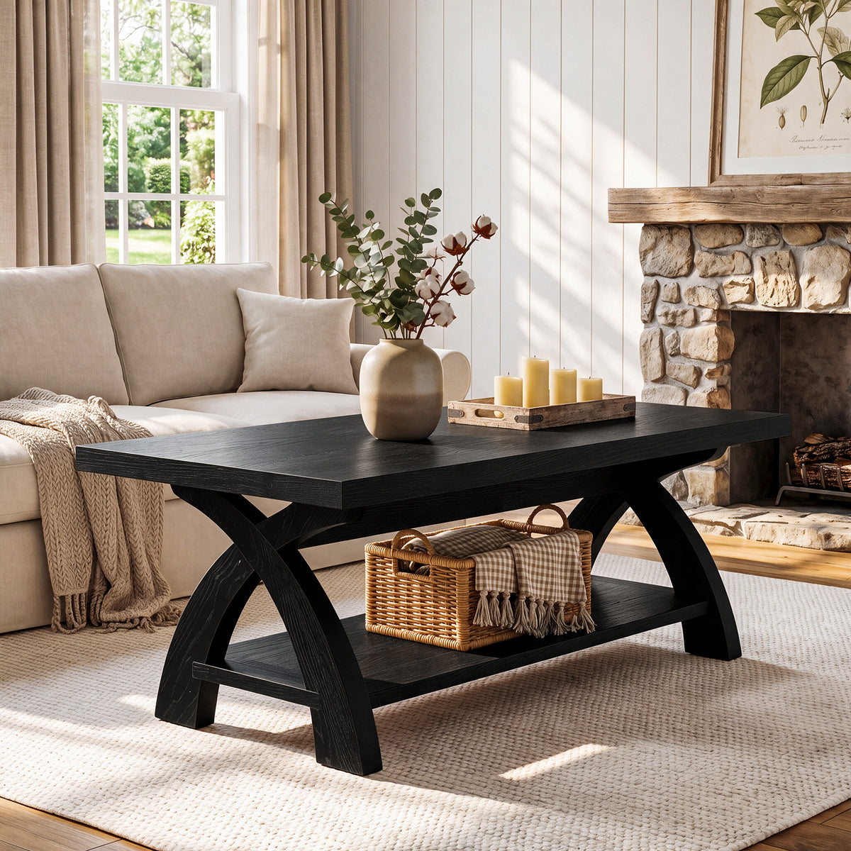 Tribesigns 47.24-Inch Solid Wood Coffee Table, X-Leg Center Table for Living Room