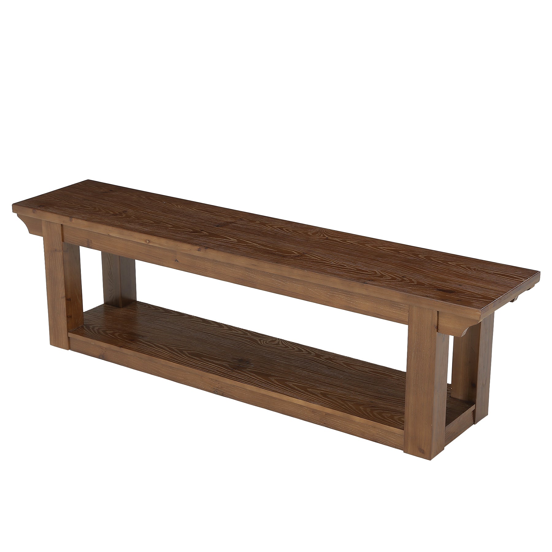 63" Entryway Shoe Storage Bench, Farmhouse Solid Wood 2-Tier, Hallway Bedroom