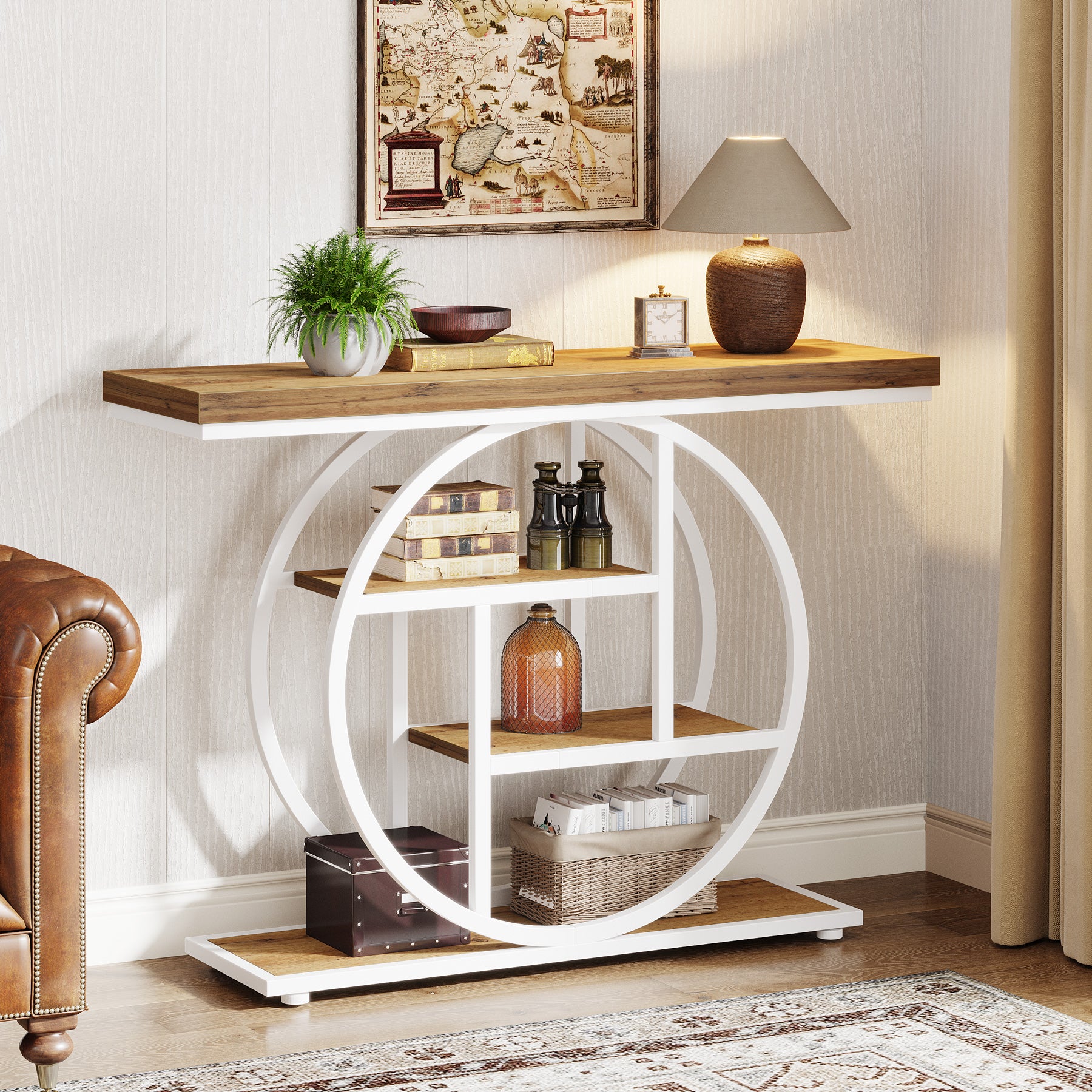 4-Tier Console Table, 41.3" Entryway Sofa Table with Circle Base