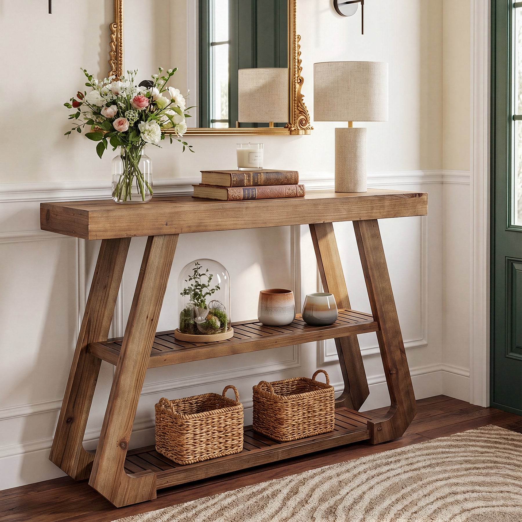 41.3" Solid Wood Console Table, 3-Tier Entryway Sofa Table for Foyer, Living Room