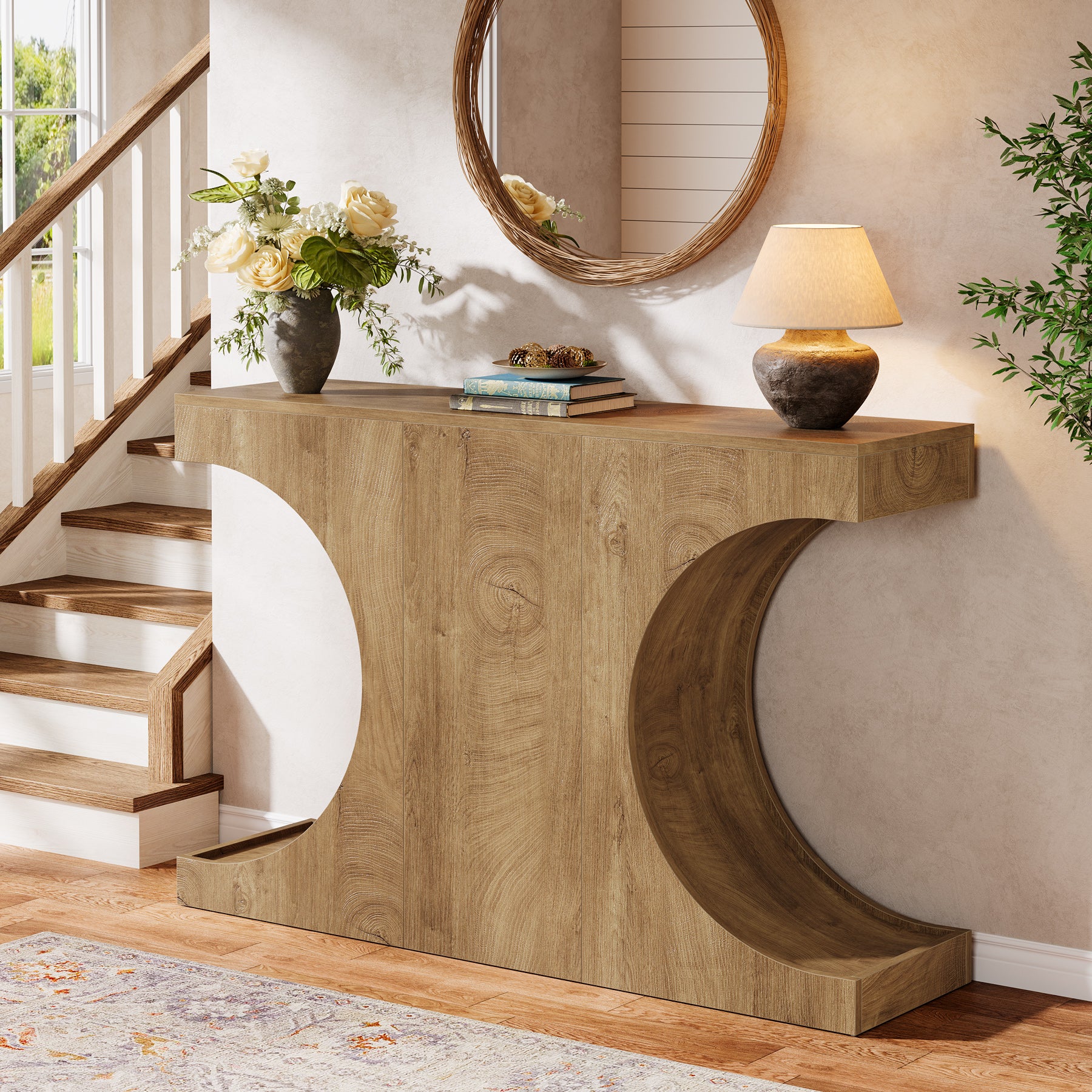 47" Console Table, Farmhouse Accent Sofa Table with Unique Geometric Base