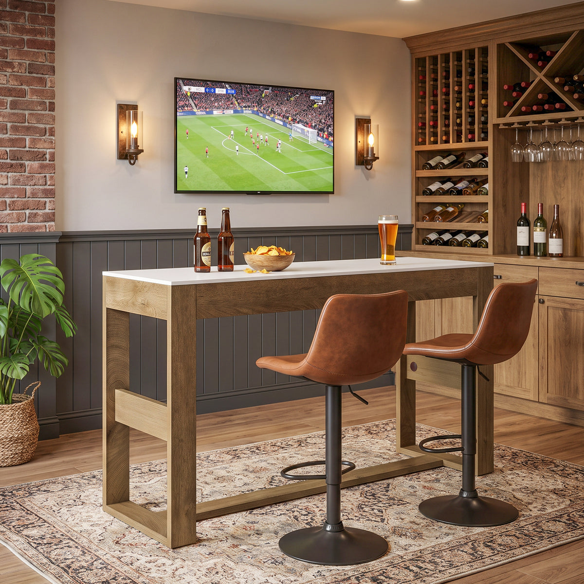 63" Counter Height Pub Table for 4-6, Farmhouse Rectangular Bar Table with White Top
