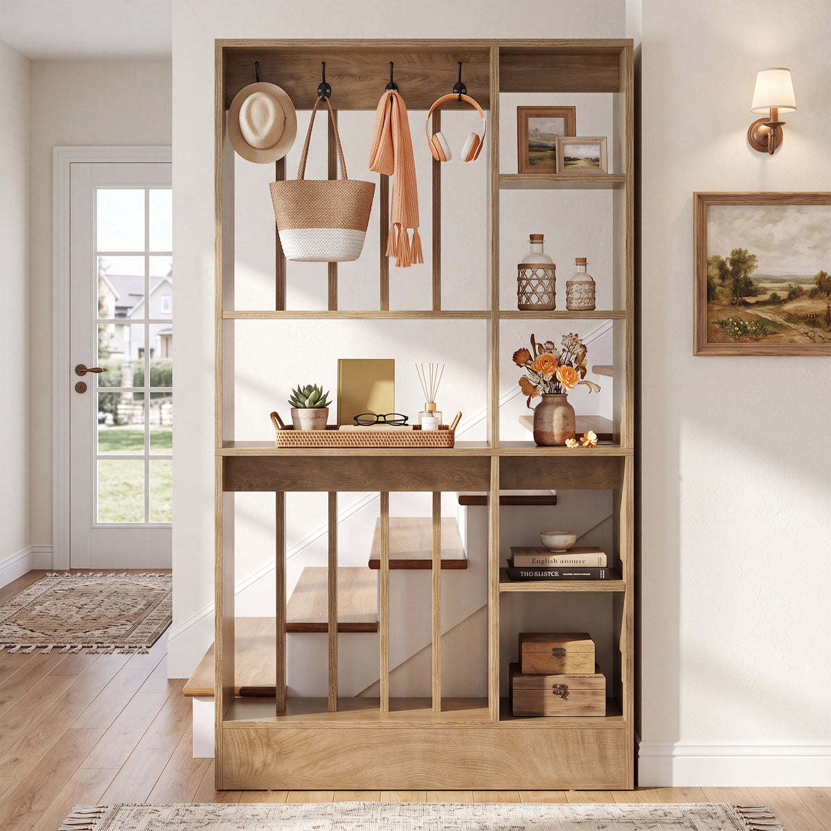 70.9" Room Divider with Shelves, Freestanding Wall Partition for Living Room, Bedroom