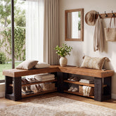 47" L-Shaped Corner Bench, 3-Tier Solid Wood Entryway Bench, Hallway Mudroom 3