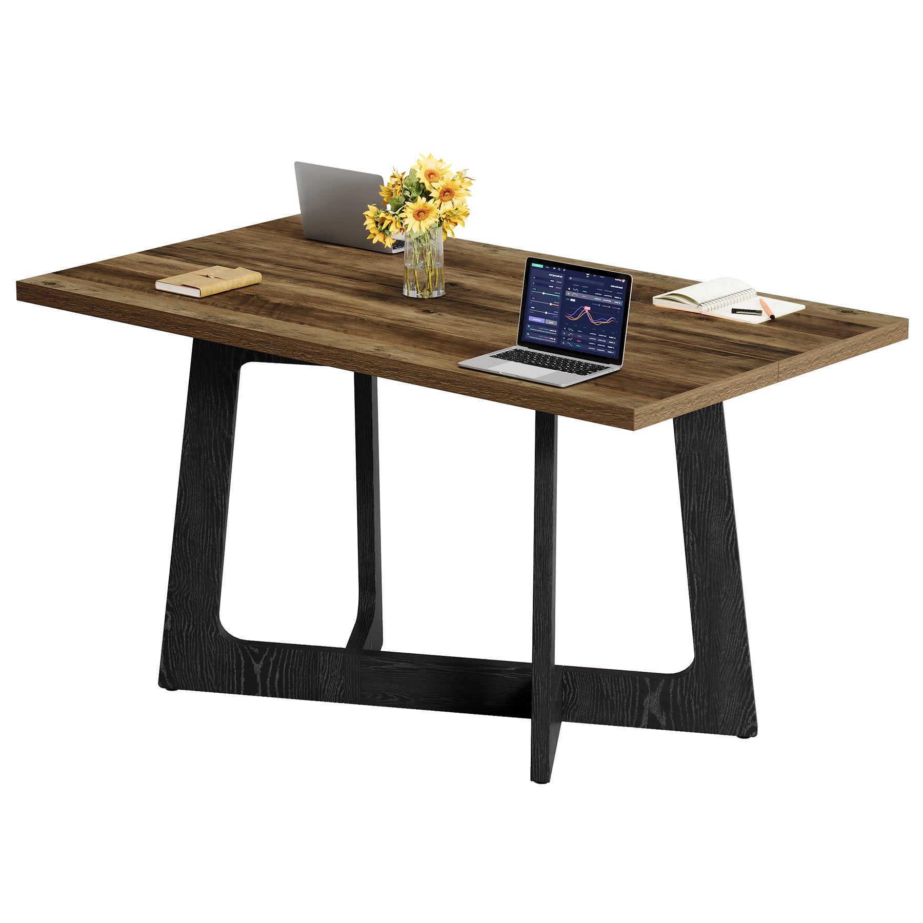47" Industrial Conference Table for 2-4 People, Office Meeting Table with Sturdy Metal Base