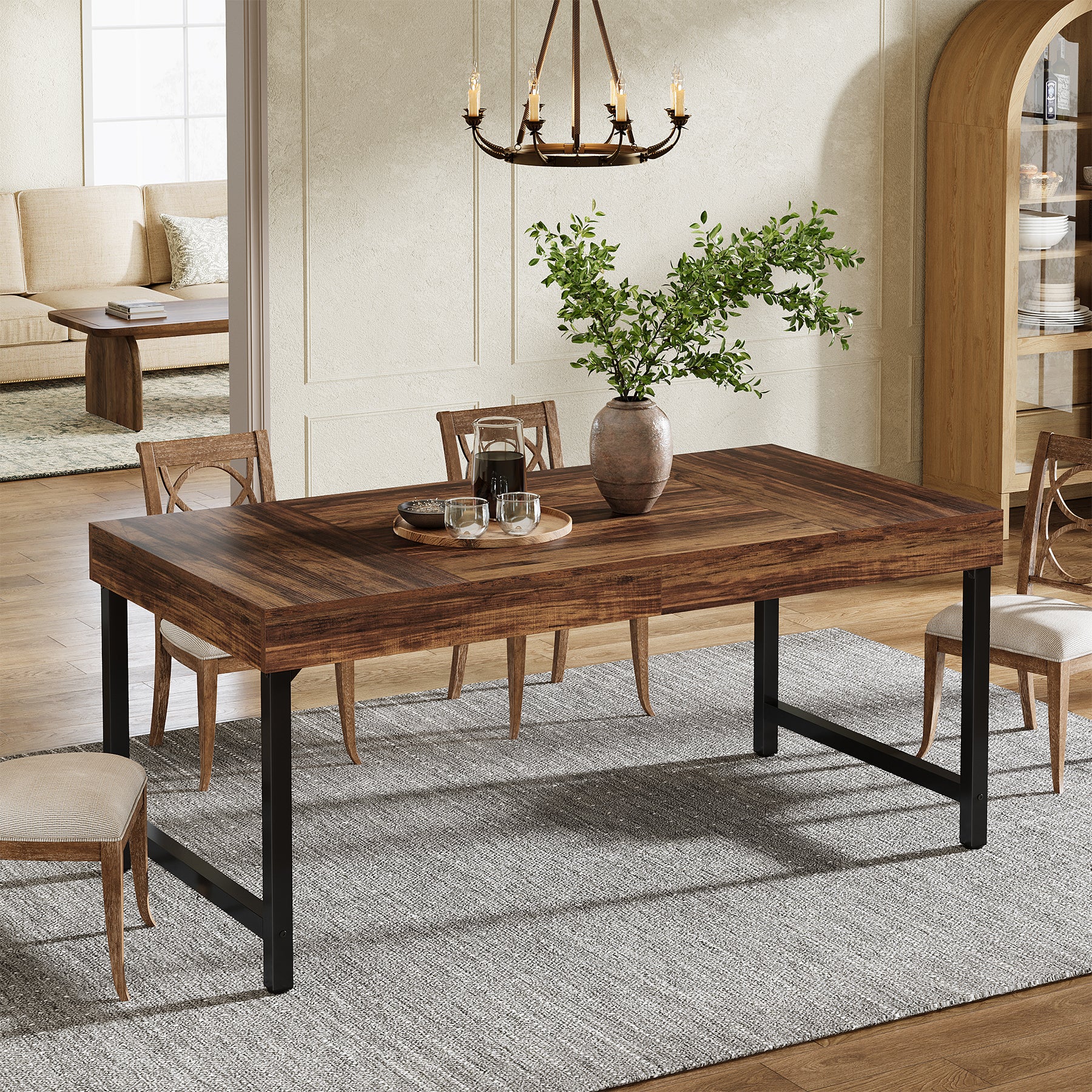 Farmhouse Dining Table, 55" Rectangular Kitchen Dinner Table  for 4-6 People