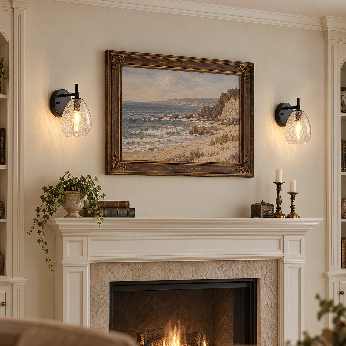 Tribesigns Wall Sconce with Black Crackle Glass, Indoor Wall Light Set of 2