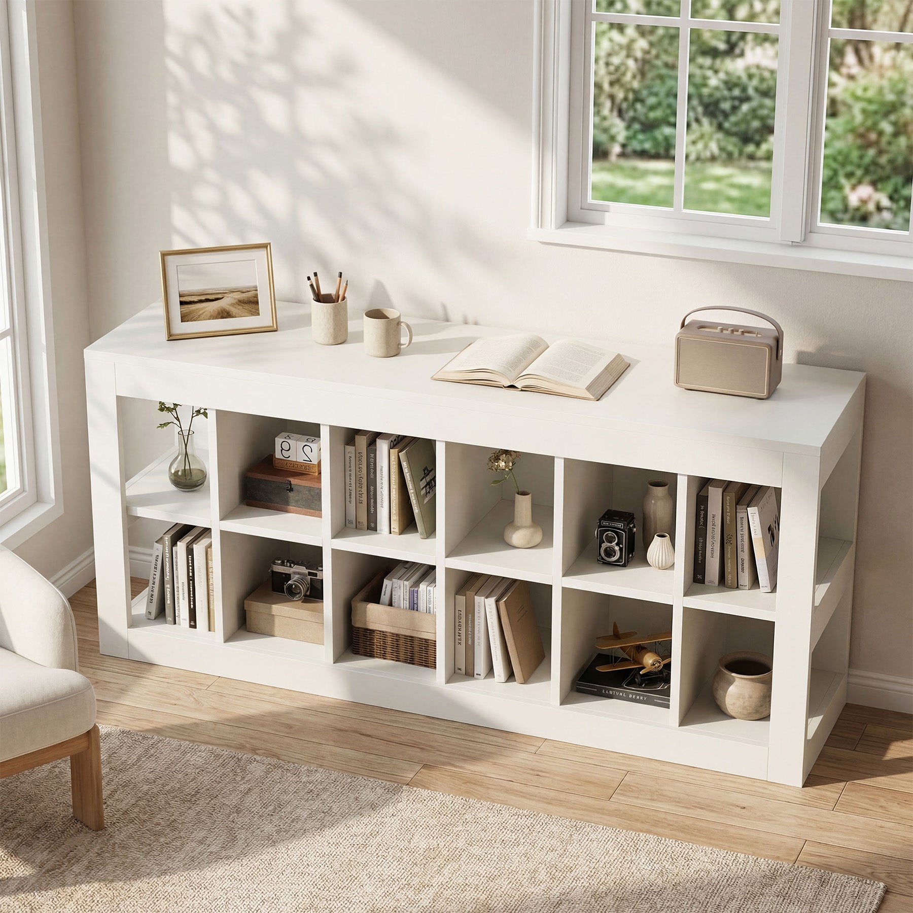 52.36" 12 Cube Organizer Bookcase, 2-Tier Open Shelf Storage for Living Room Bedroom Office