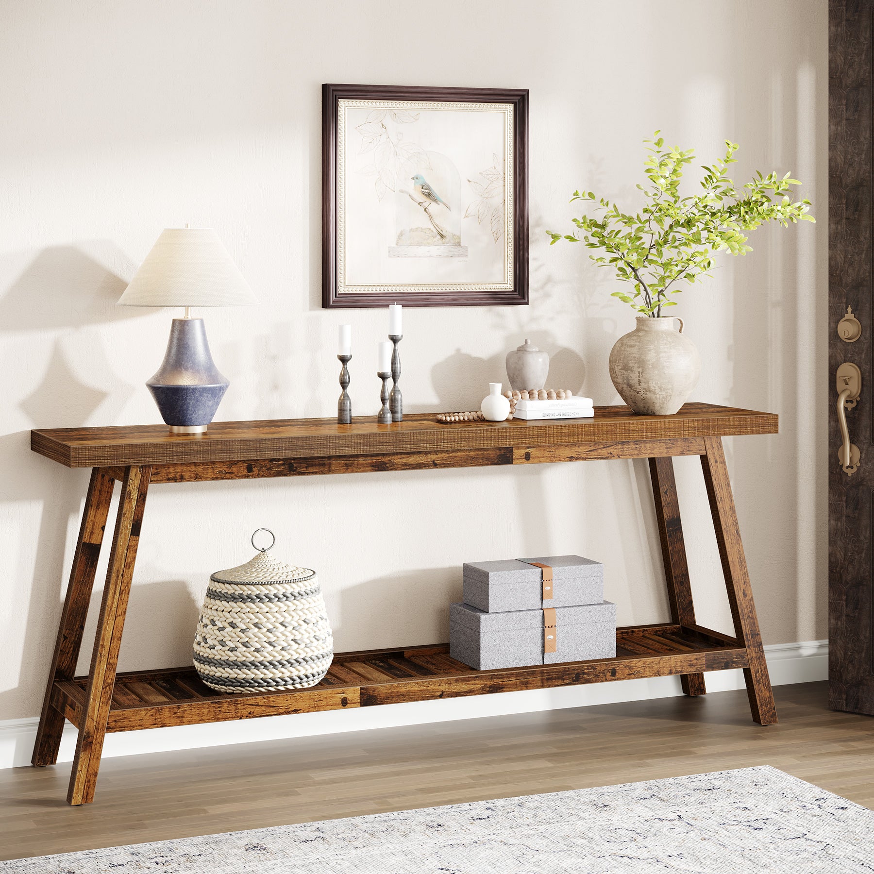 HR709 東海家具 New Mahogany Console Table 70.9 Inch Extra Long Sofa Table, Farmhouse Sofa Table-Tribesigns