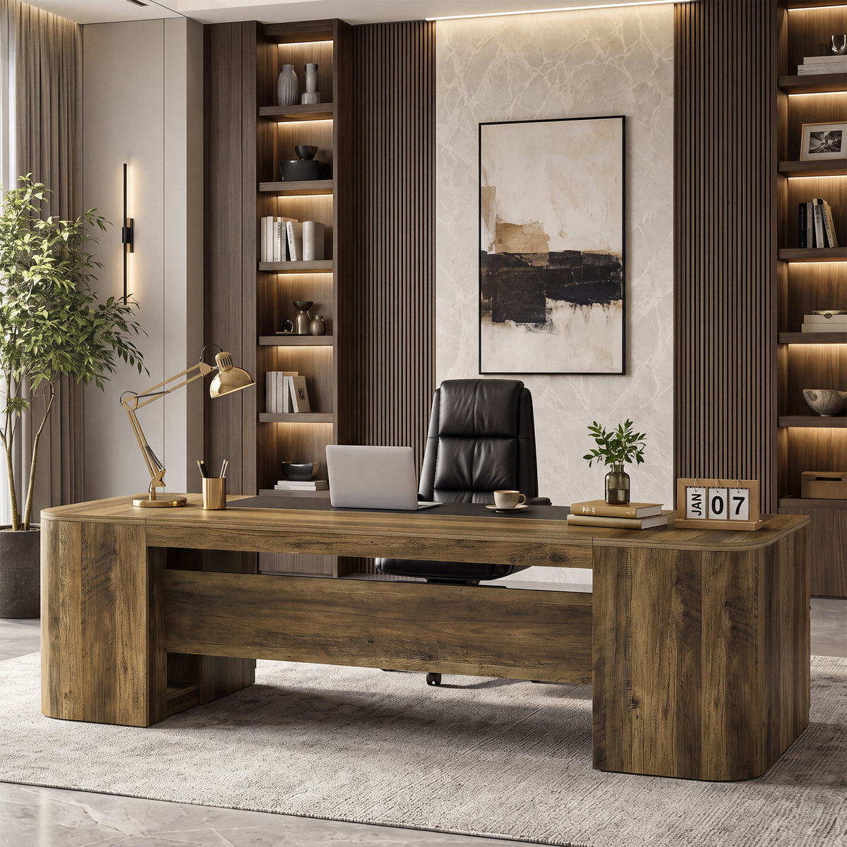 102" Executive Desk, Extra-Long Office Computer Desk with Drawers & Storage Cabinets