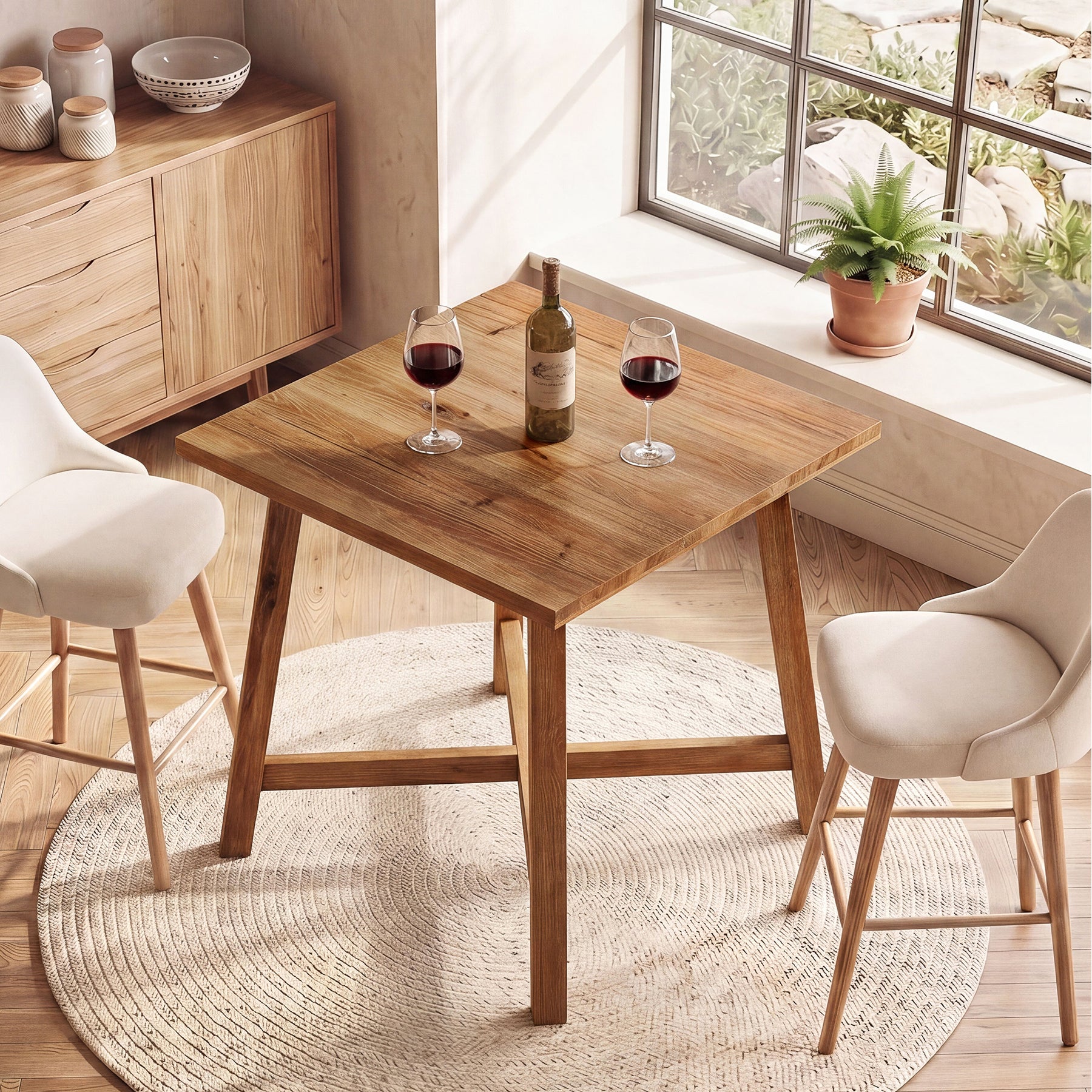 Solid Wood Bar Table, 31.5" Square Counter Height Pub Bistro Table with Footrest