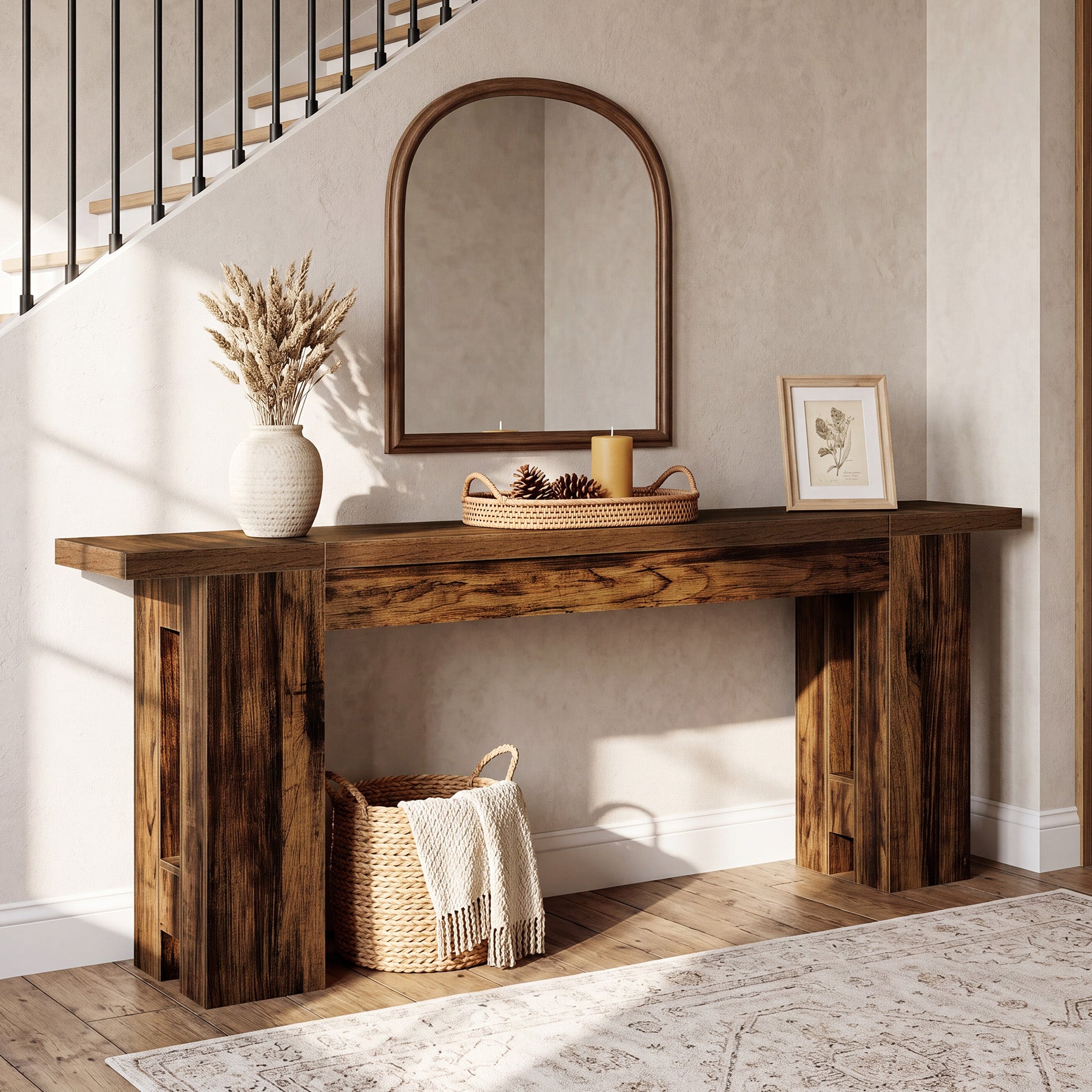 86.6" Long Console Table, Farmhouse Entryway Sofa Table Behind Couch for Hallway
