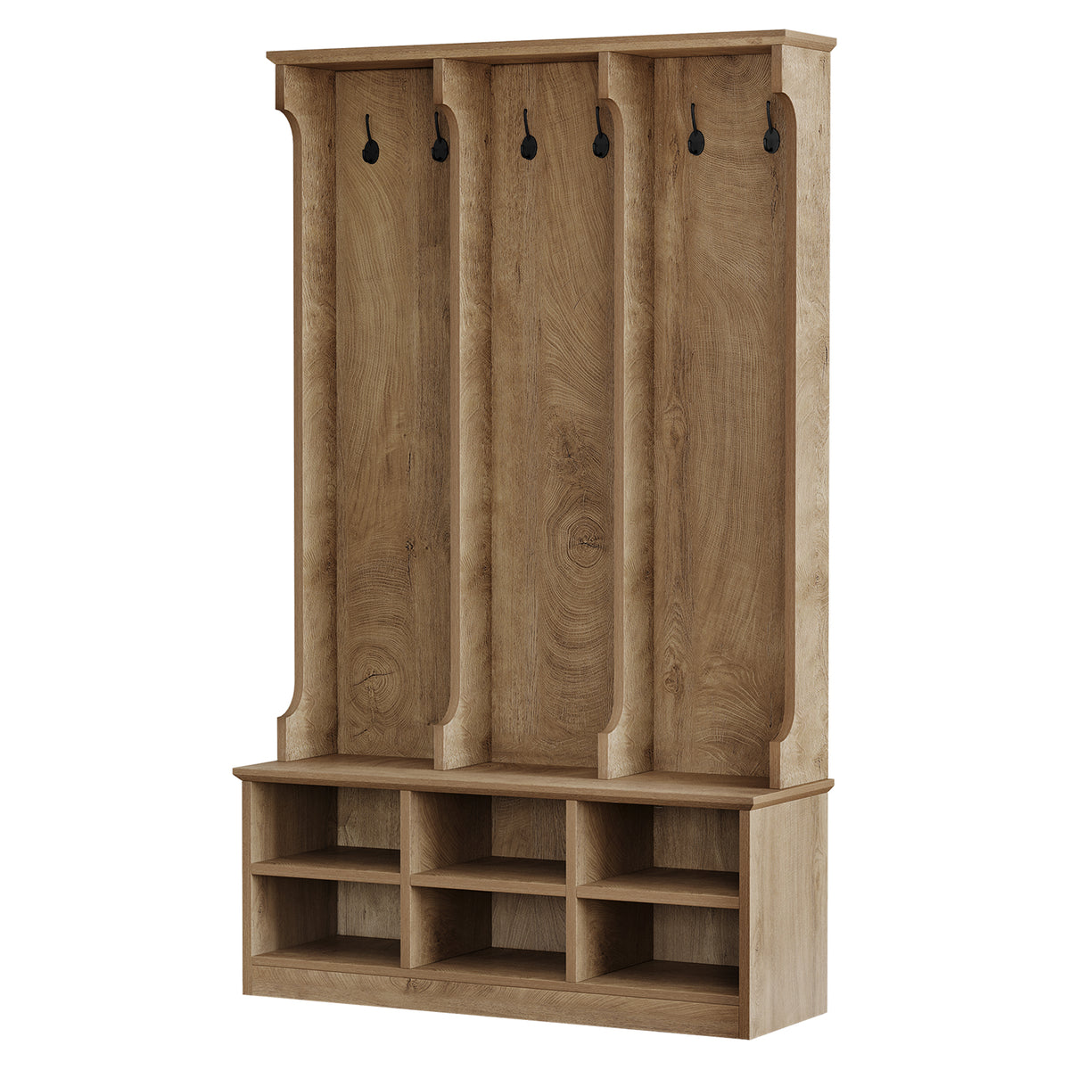 3-in-1 Hall Tree with Shoe Bench and Storage, 70.9" Entryway Coat Rack with 6 Double Hooks