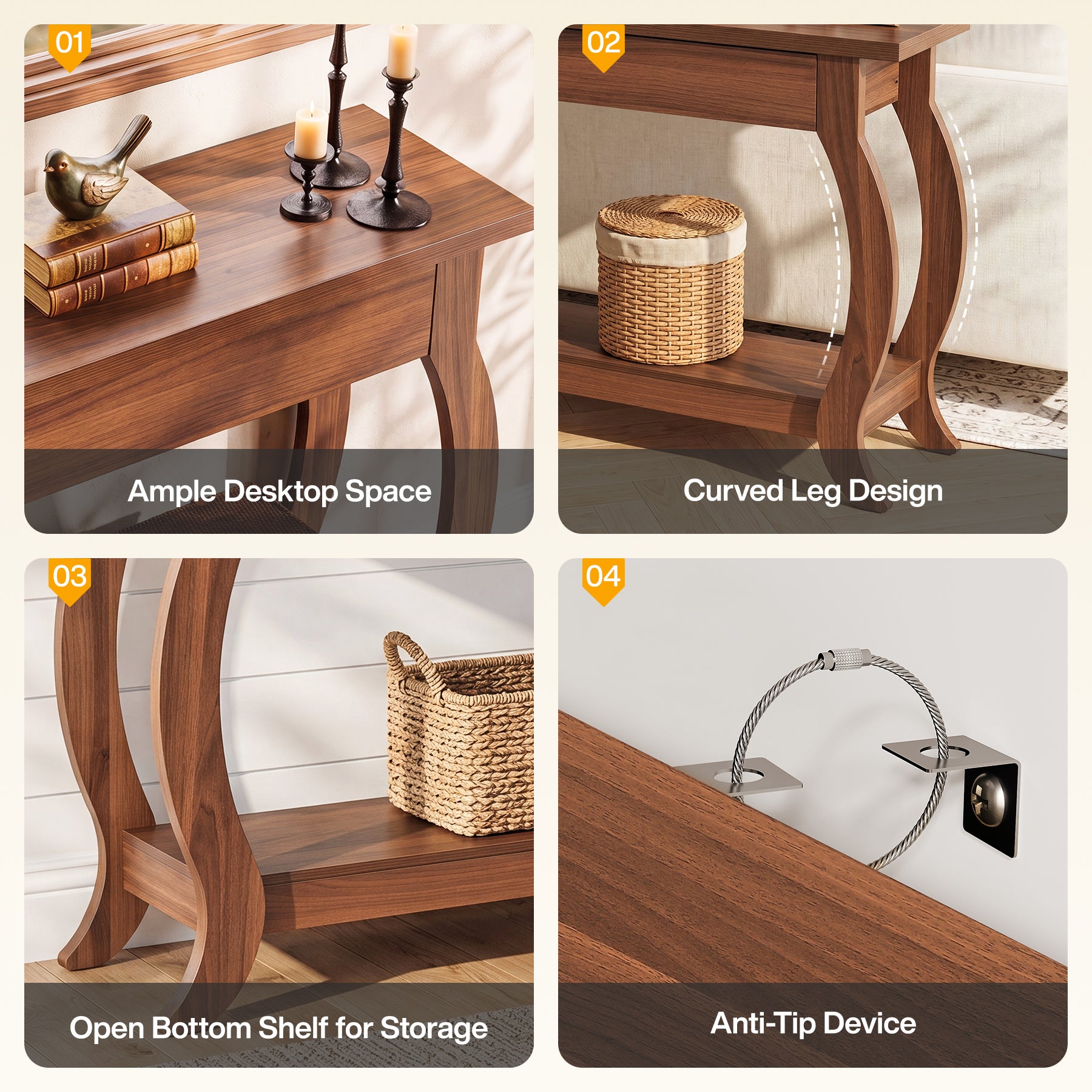 41.3" Console Table with Curved Legs, Farmhouse Sofa Table with Drawer and Shelf