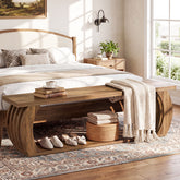 63" Farmhouse End of Bed Bench with Storage, 2-Tier Curved Hollow Legs 3