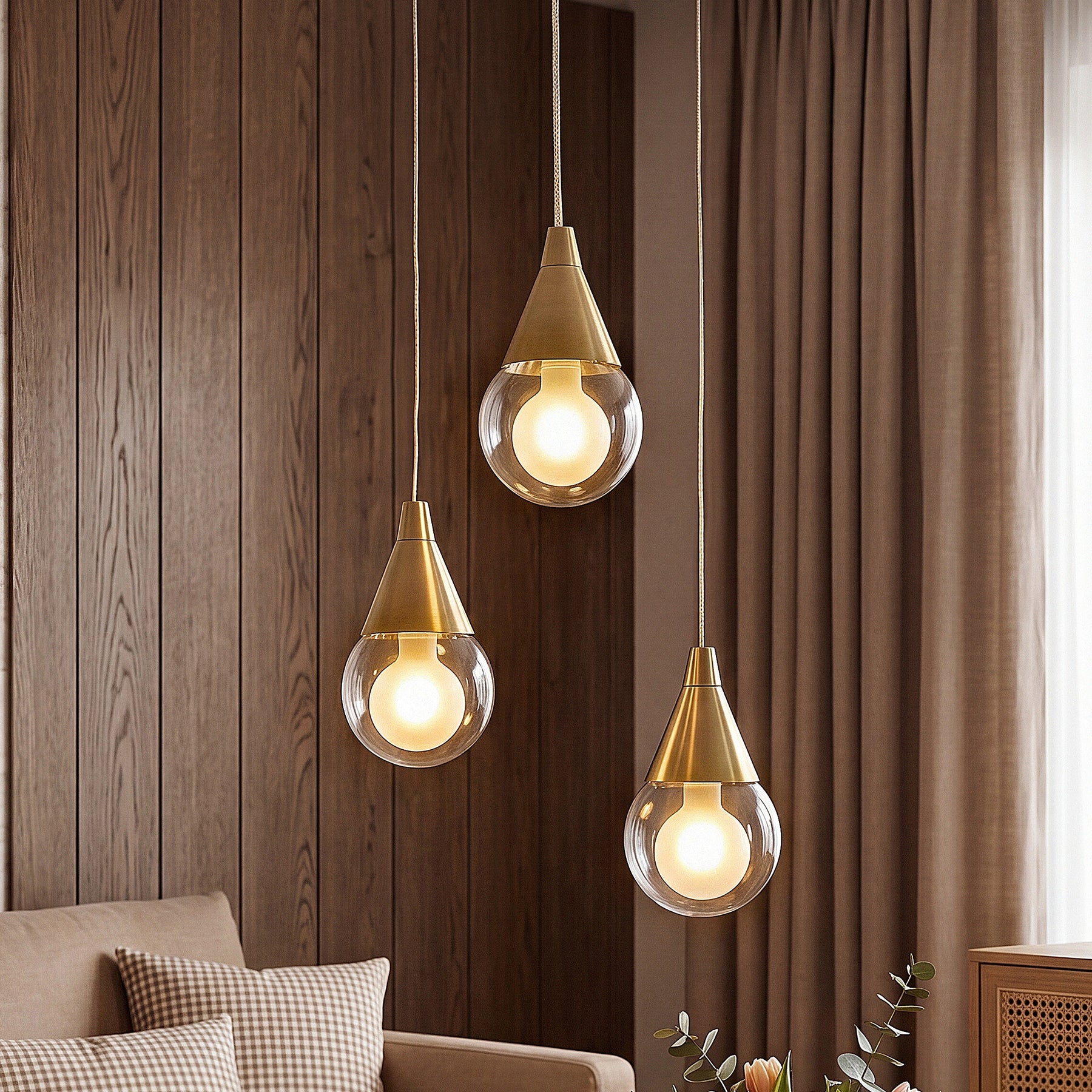 3-Light Pendant Light, Brushed Brass Adjustable Ceiling Light Fixtures