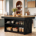 55" Kitchen Island with Storage Shelves, Farmhouse Island Table for Dining Room