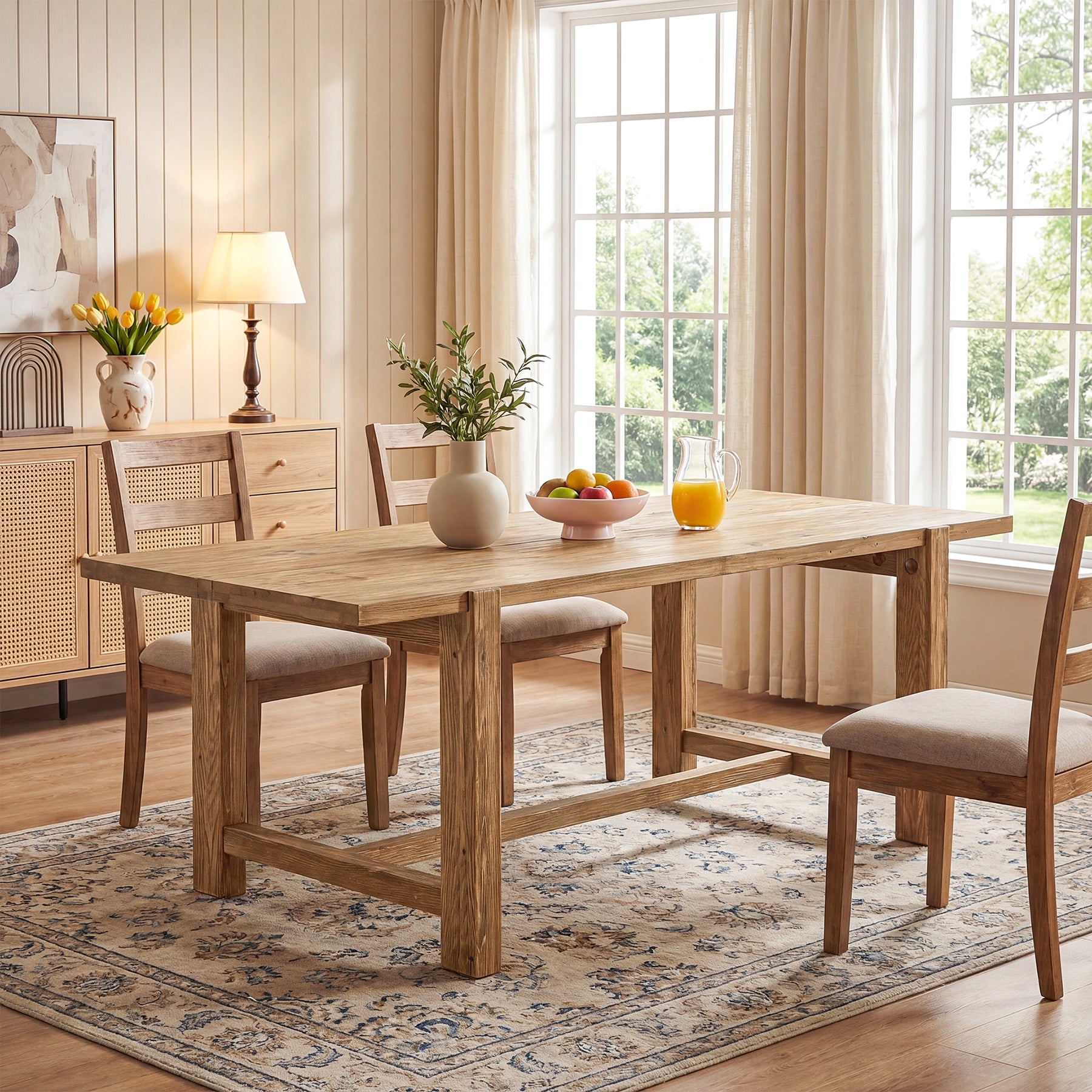 63 Inch Solid Wood Dining Table, Farmhouse Rectangular Table for Kitchen Dining Room 4-6 People