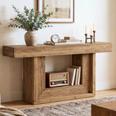 63" Solid Wood Console Table with U-Shaped Base, Farmhouse Narrow Entryway Table with Open Storage Shelf 3