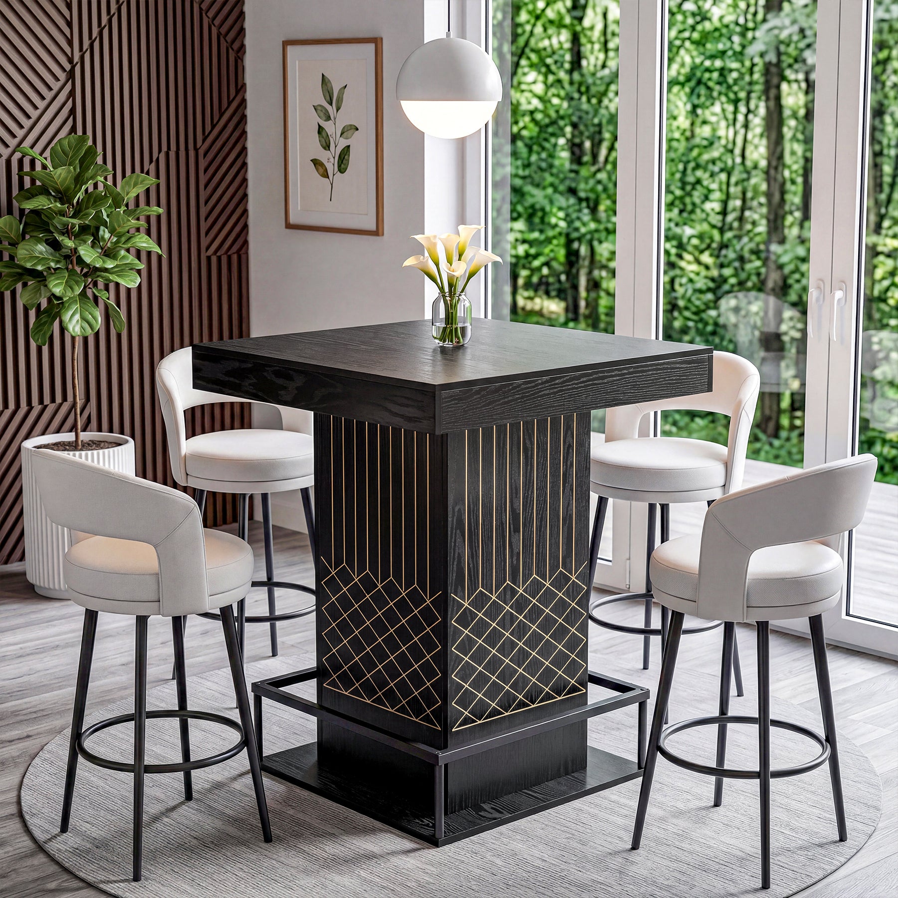 Square Bar Table, 37.4" High Wooden Pub Table with Metal Footrest