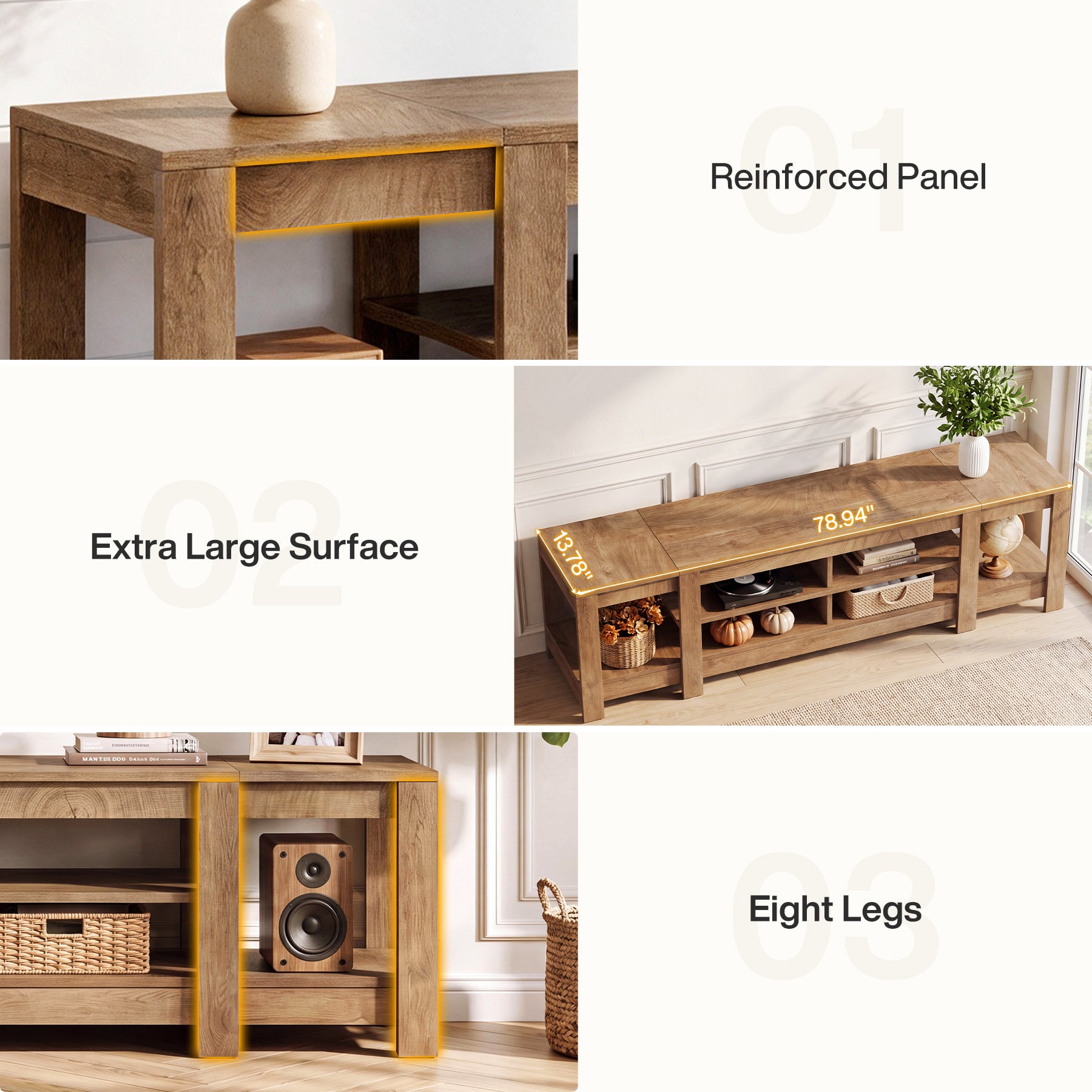 78.7" Long Console Table, Farmhouse Sofa Table Behind Couch with Shelves