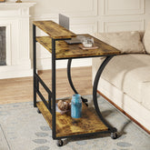 C - Shaped End Table, Mobile Sofa Side Table with Lockable Casters Tribesigns 3