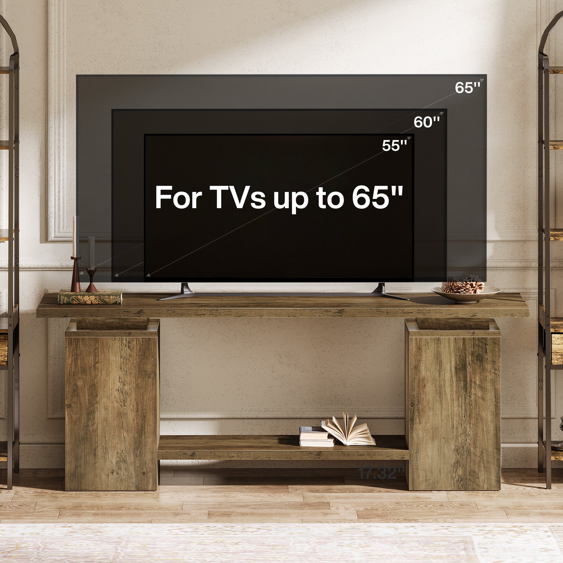 63" Farmhouse TV Stand for up to 65" TVs, Rustic Wood Media Console with Open Shelf, Heavy-Duty Entertainment Center