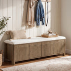 55.12" Upholstered Entryway Storage Bench, Farmhouse Shoe Bench with 4 Cabinet Doors