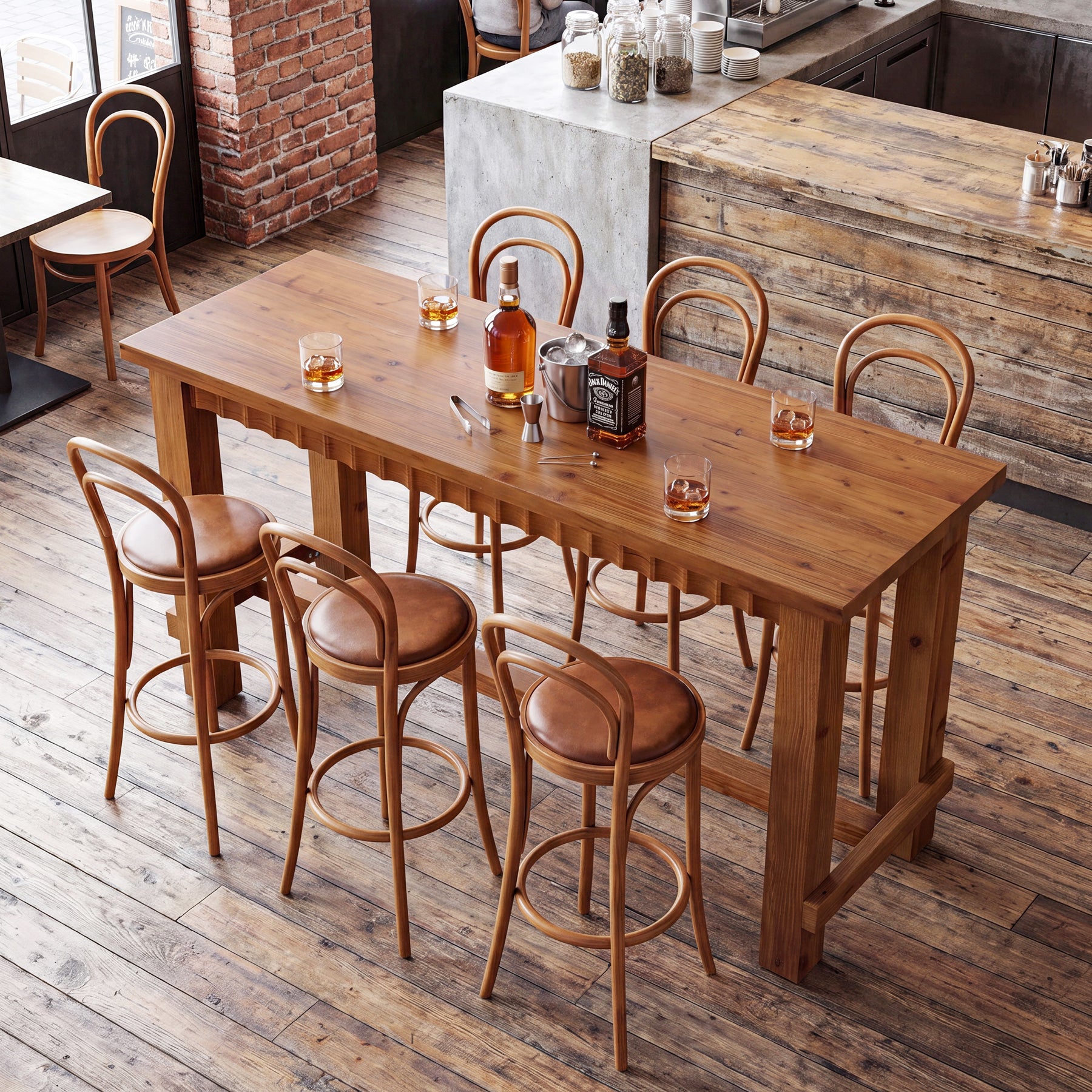63" Solid Wood Bar Table, Rectangular Counter Height Pub Table with Footrest
